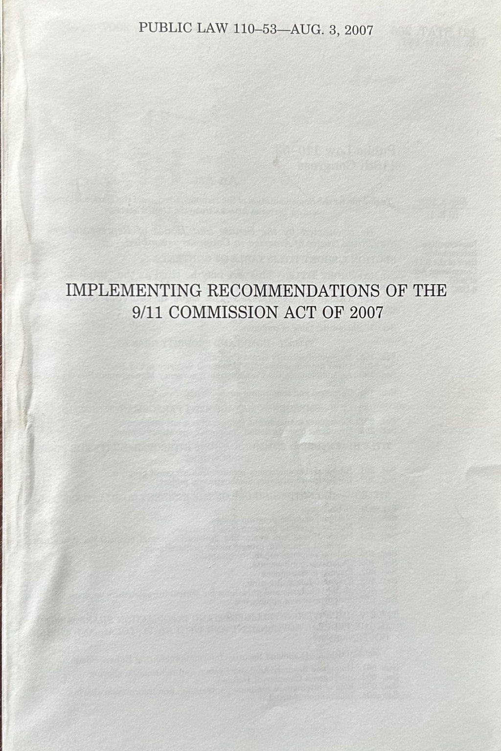 Implementing Recommendations of THE 911 COMMISSION ACT OF 2007