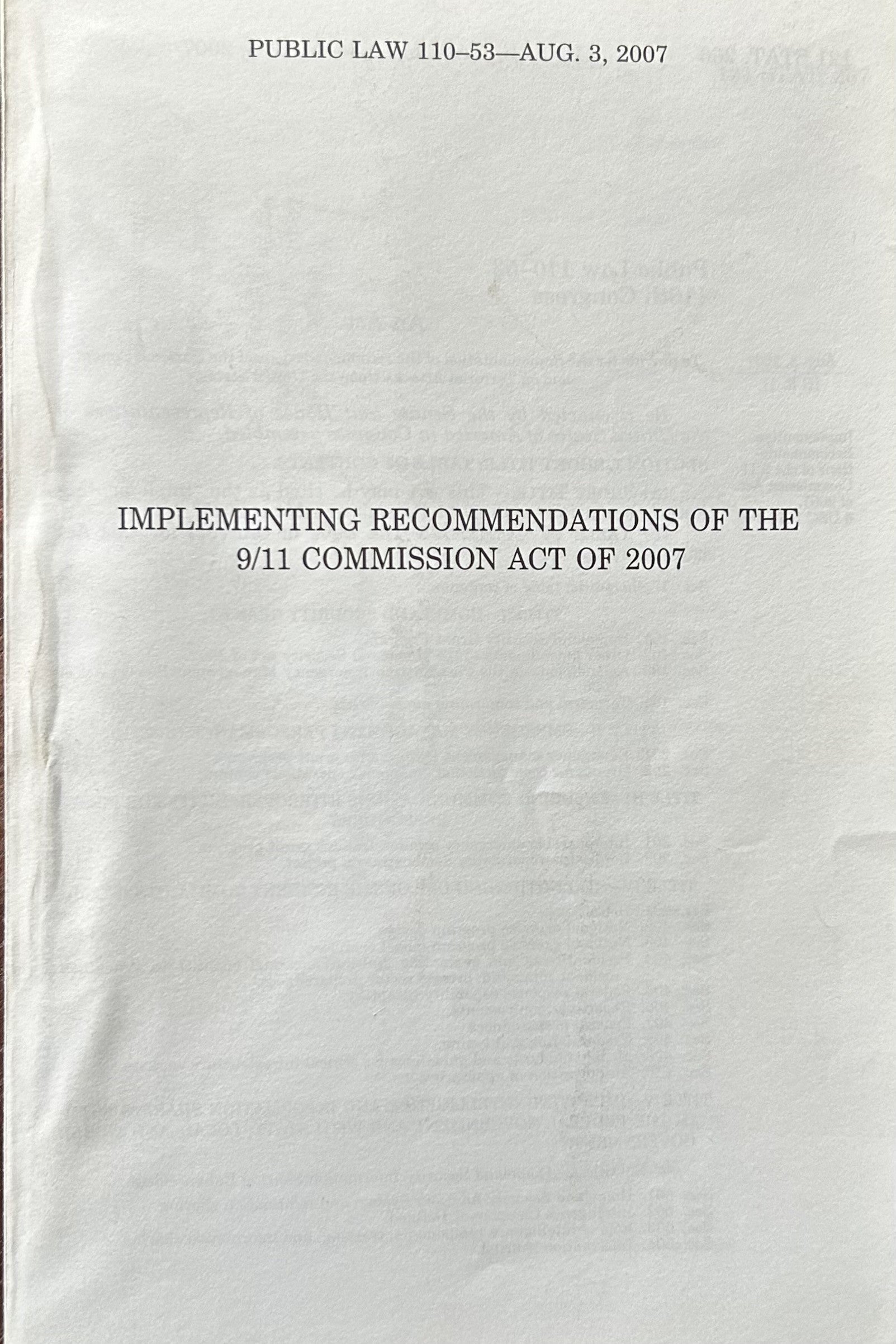 Implementing Recommendations of THE 911 COMMISSION ACT OF 2007