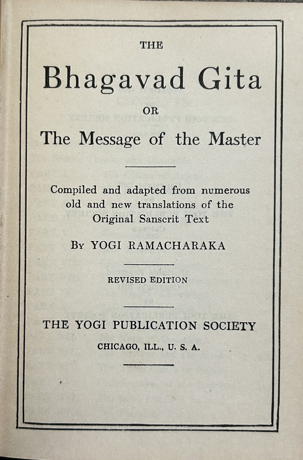 THE BHAGAVAD GITA or The Message of the Master