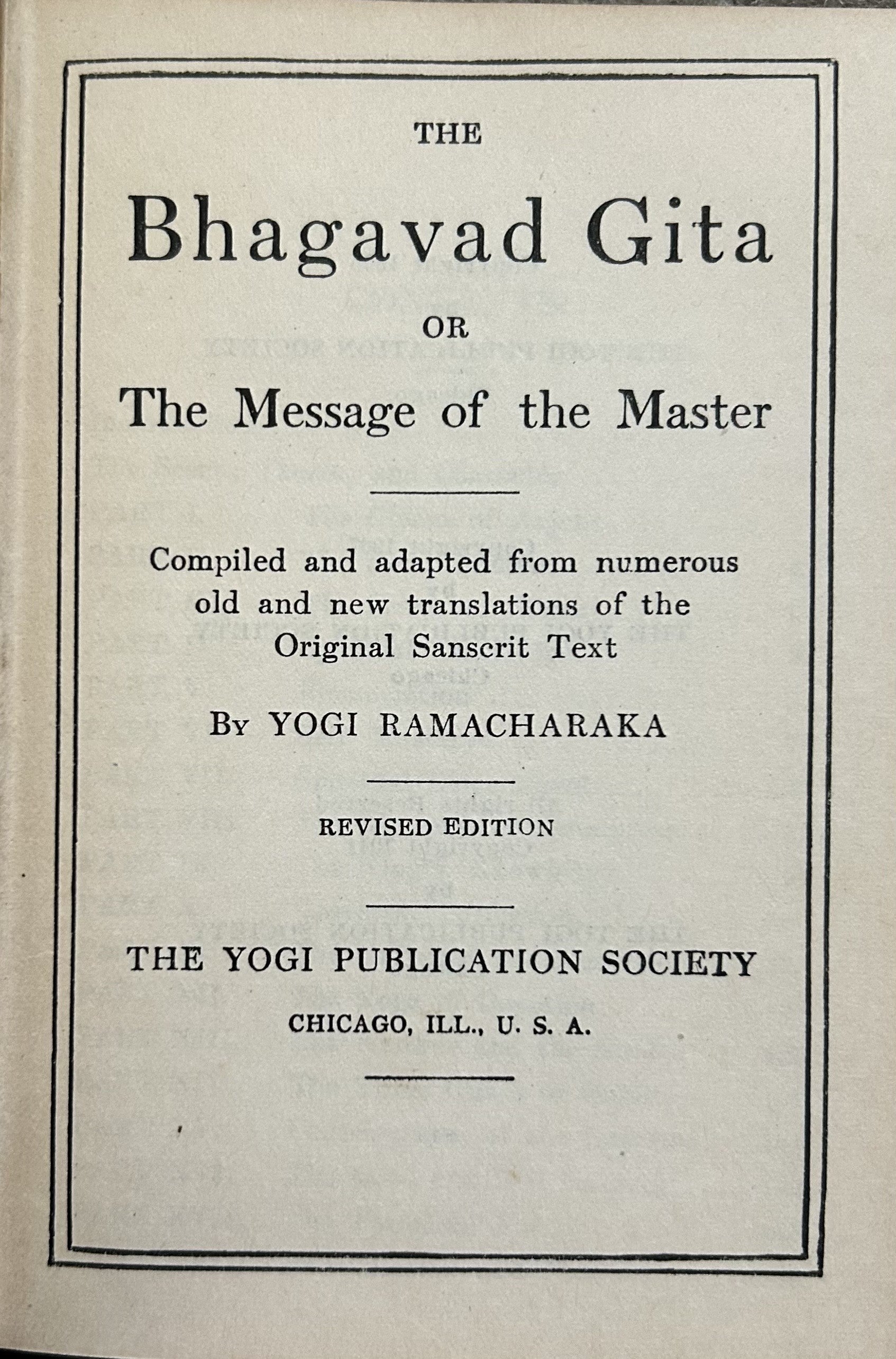 THE BHAGAVAD GITA or The Message of the Master