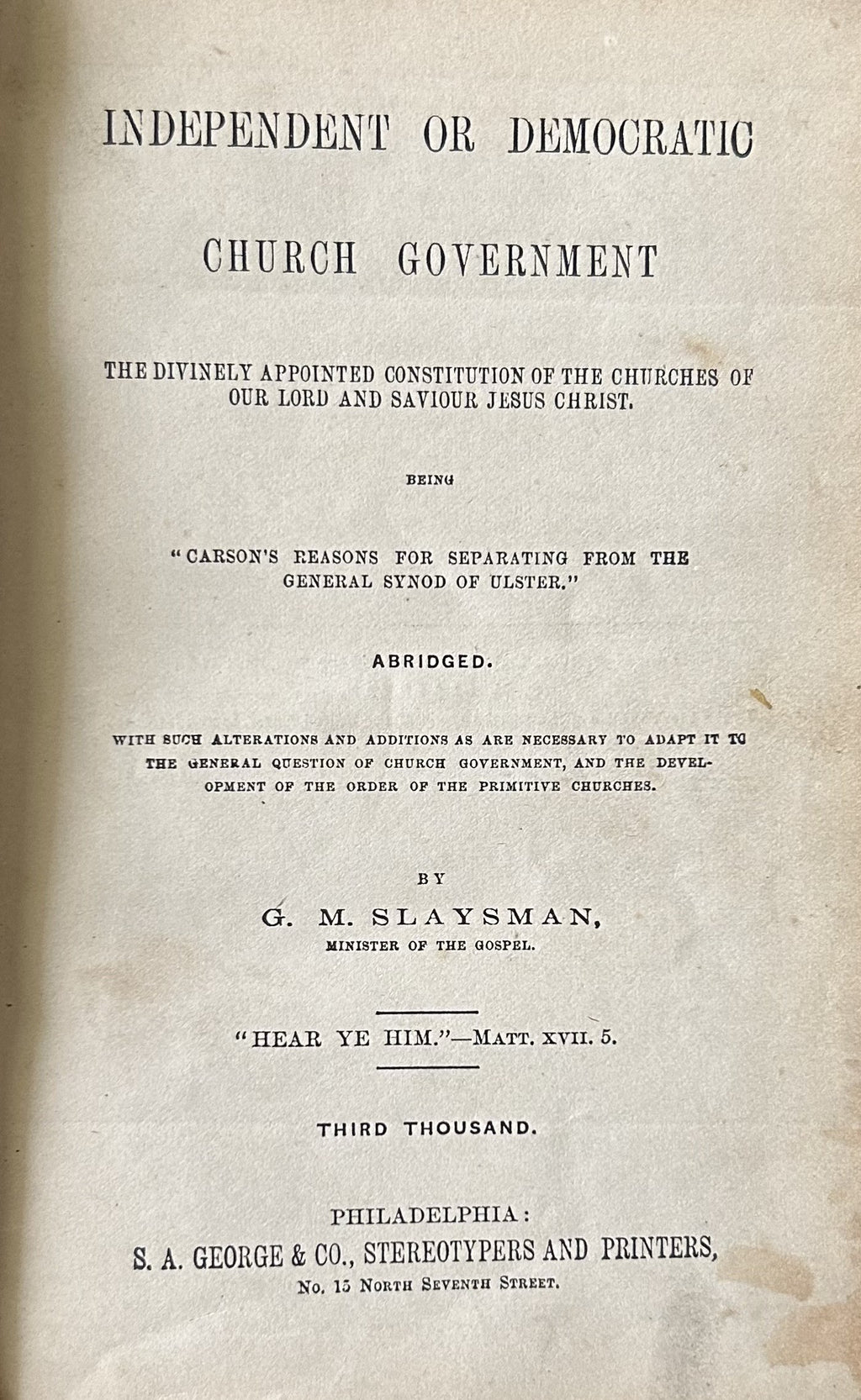 INDEPENDENT OR DEMOCRATIC CHURCH GOVERNMENT (1868)
