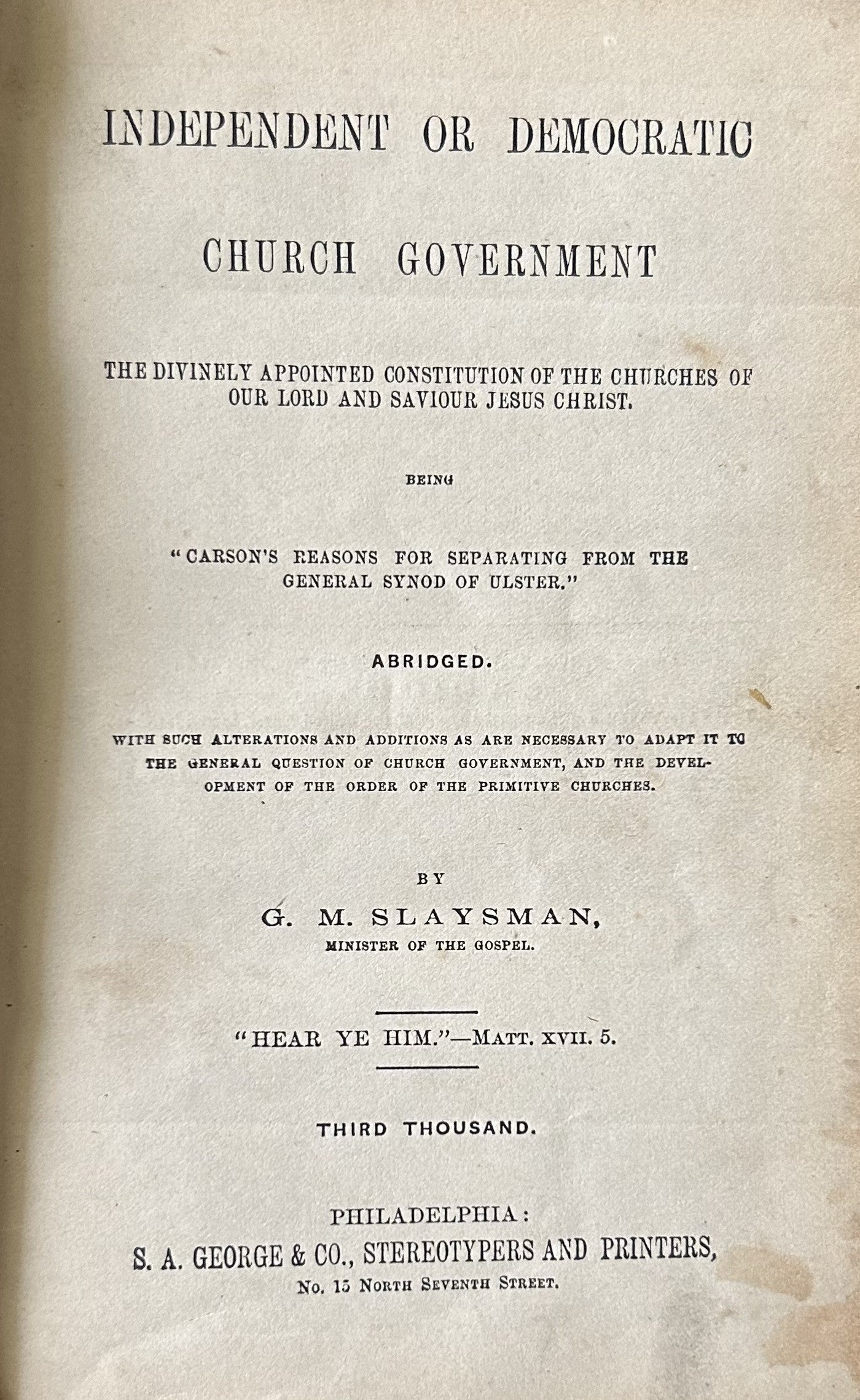 INDEPENDENT OR DEMOCRATIC CHURCH GOVERNMENT (1868)