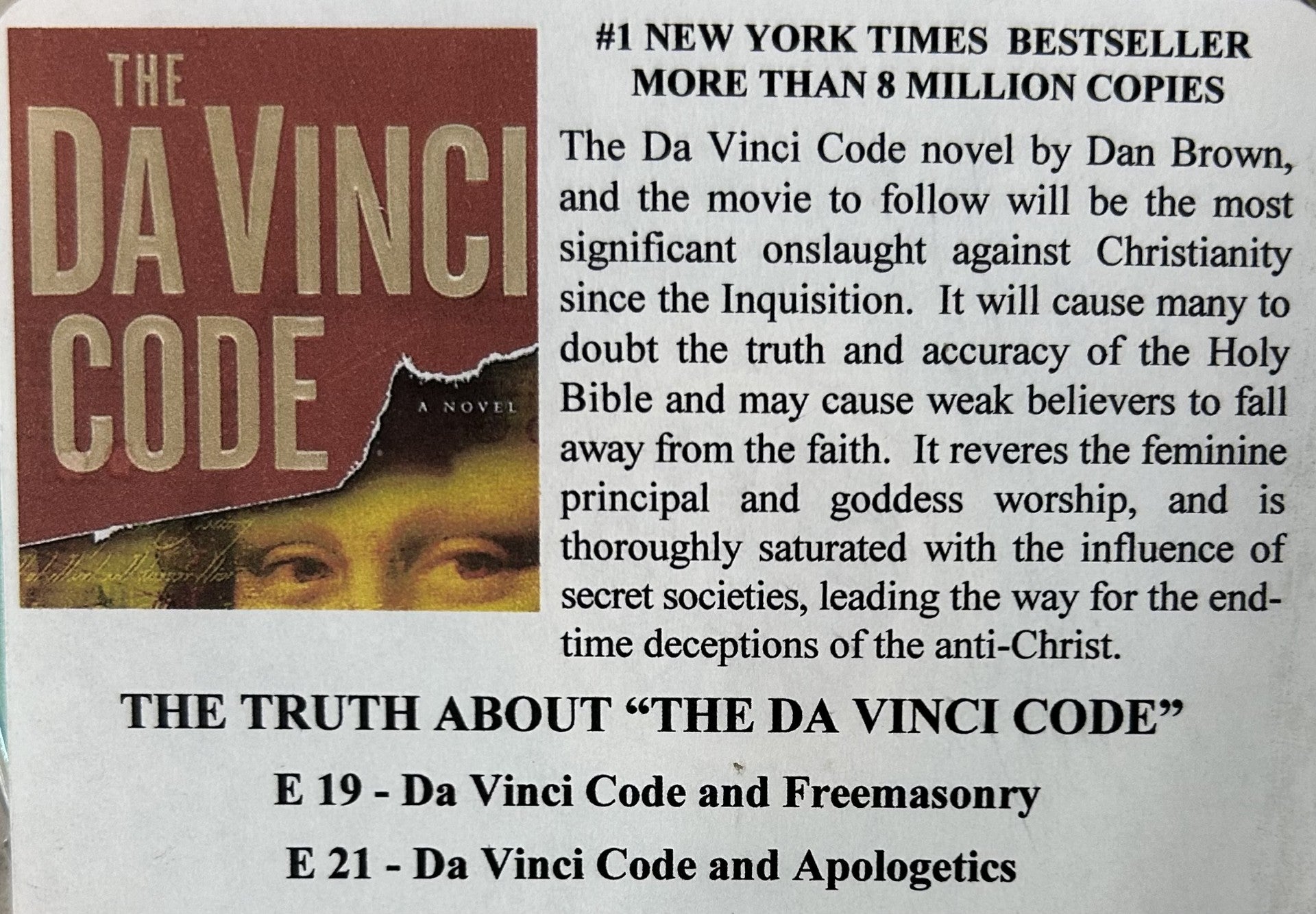 THE TRUTH ABOUT "THE DA VINCI CODE"  2 CD set: Freemasonry and Apologetics