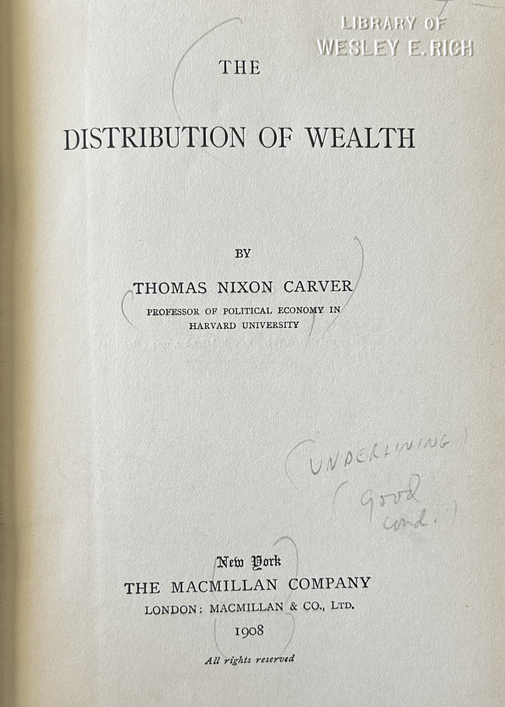 THE DISTRIBUTION OF WEALTH (1908)
