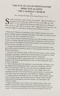 THE EVIL PLANS OF FREEMASONRY DIRECTED AGAINST THE CATHOLIC CHURCH