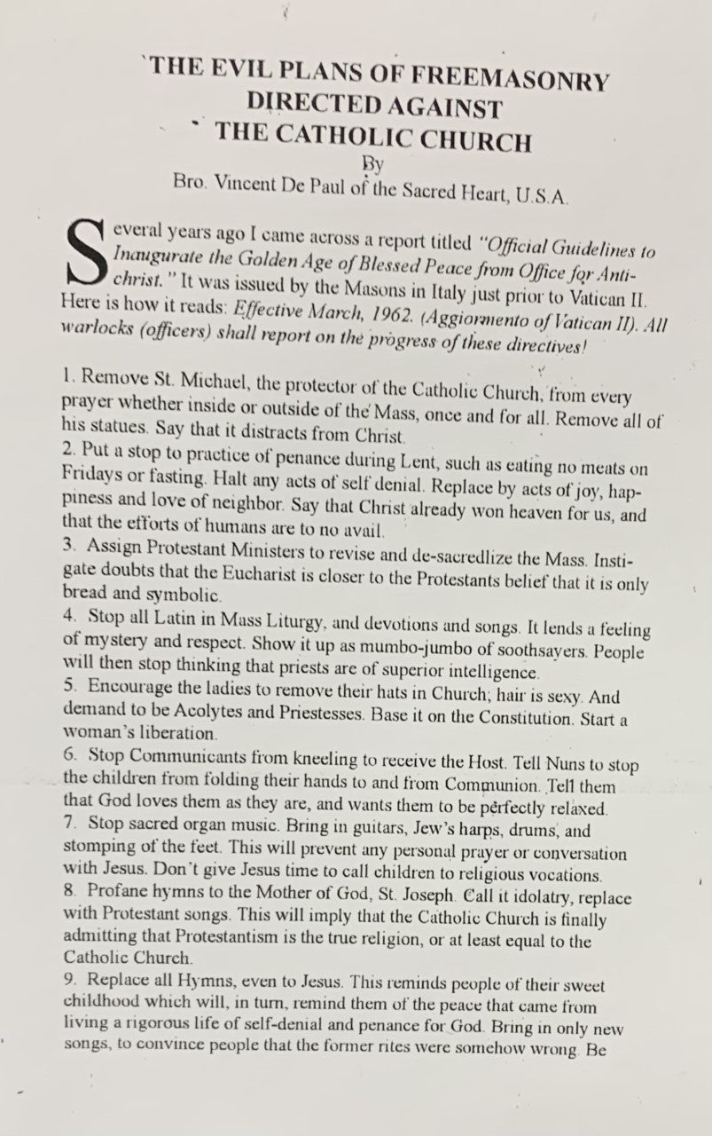 THE EVIL PLANS OF FREEMASONRY DIRECTED AGAINST THE CATHOLIC CHURCH