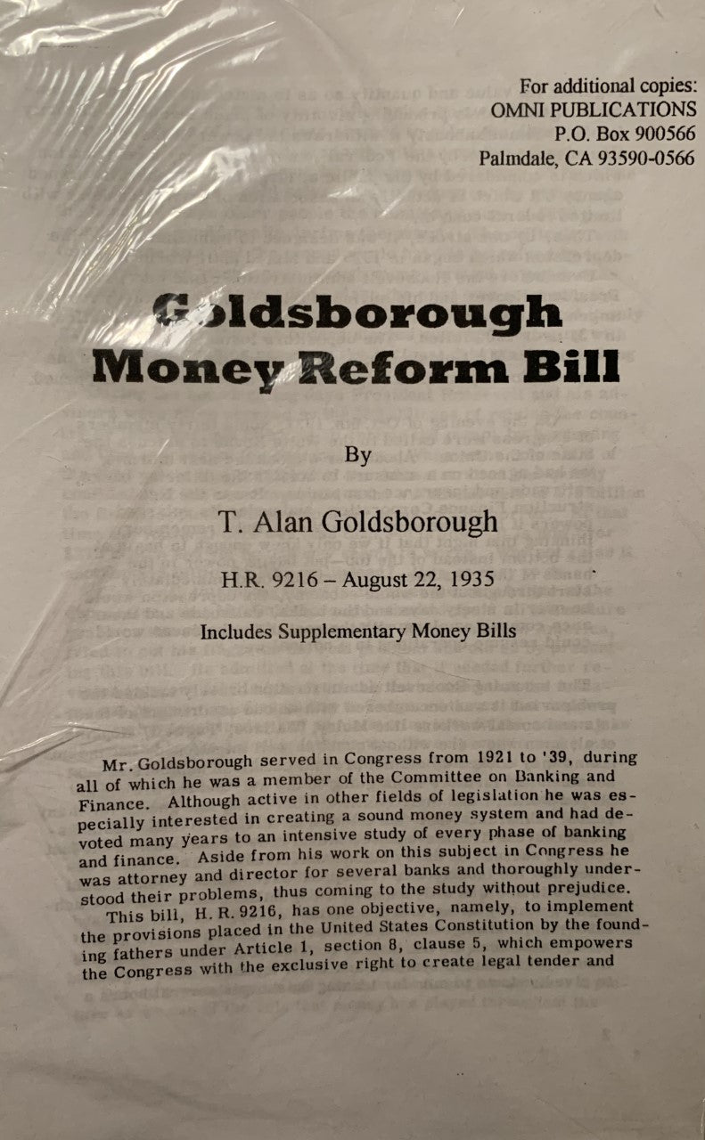 GOLDSBOROUGH MONEY REFORM BILL