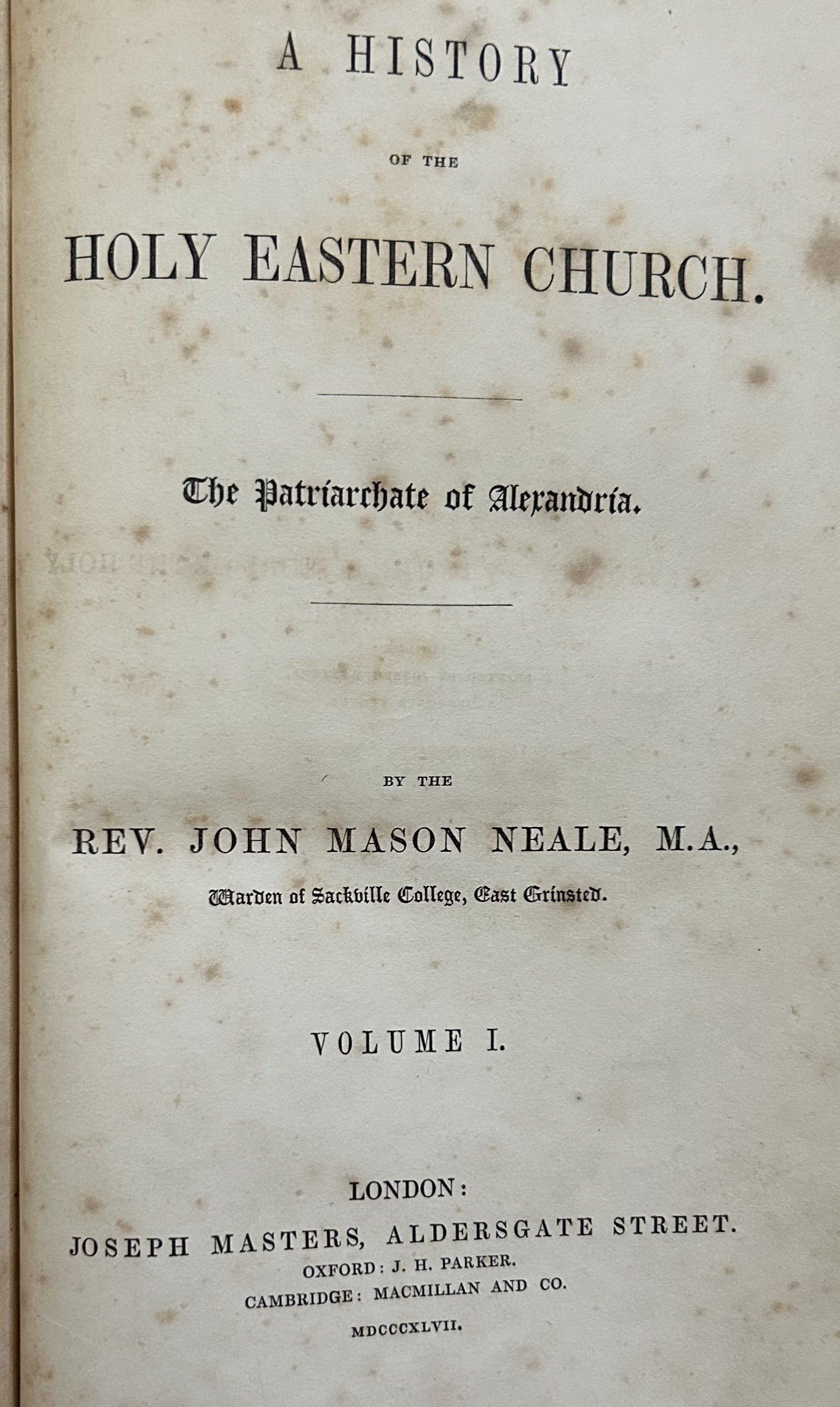HISTORY OF THE HOLY EASTERN CHURCH (2 Volumes, orig 1847 edition)