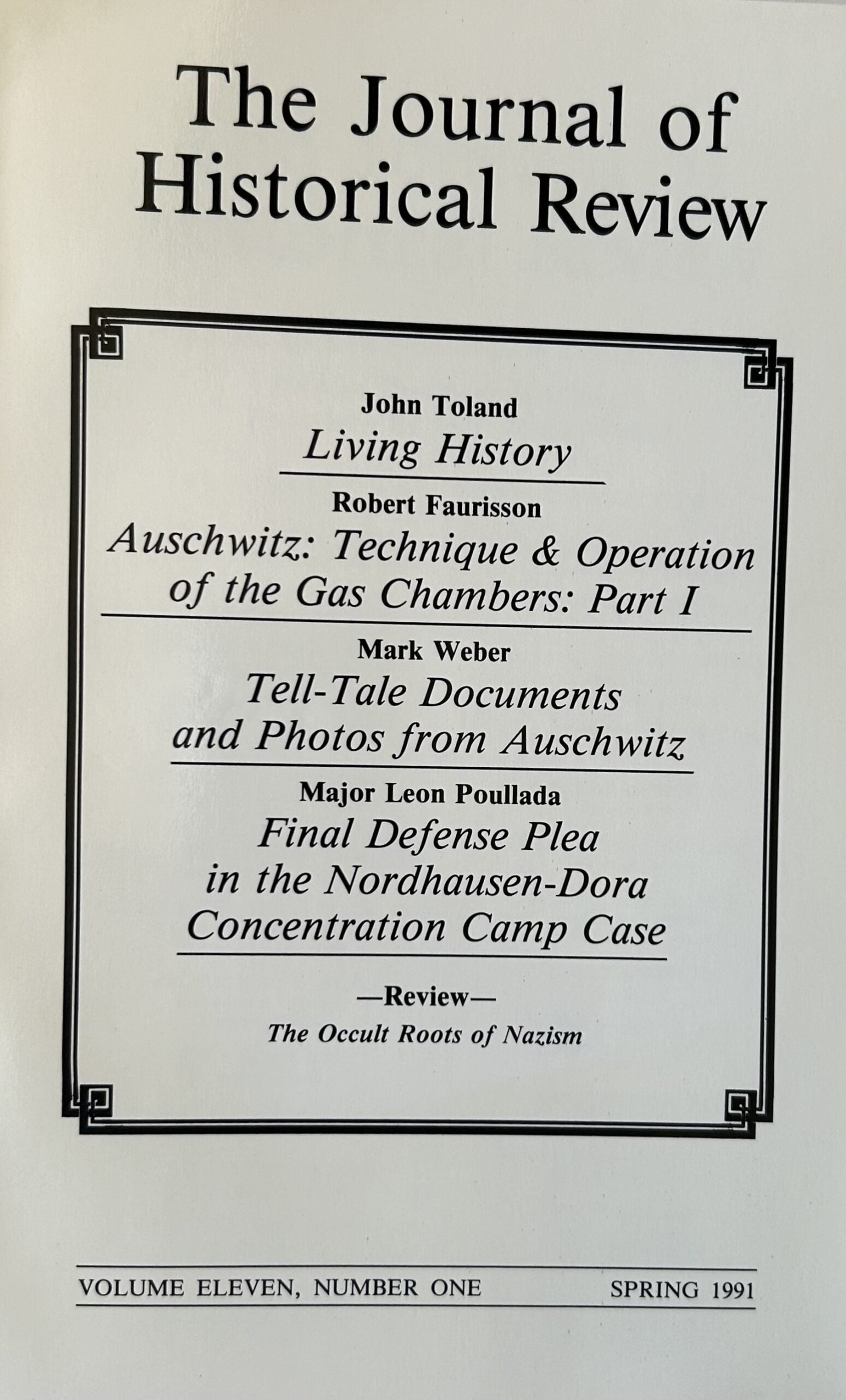 THE JOURNAL OF HISTORICAL REVIEW: Vol 11, No.1, Spring 1991