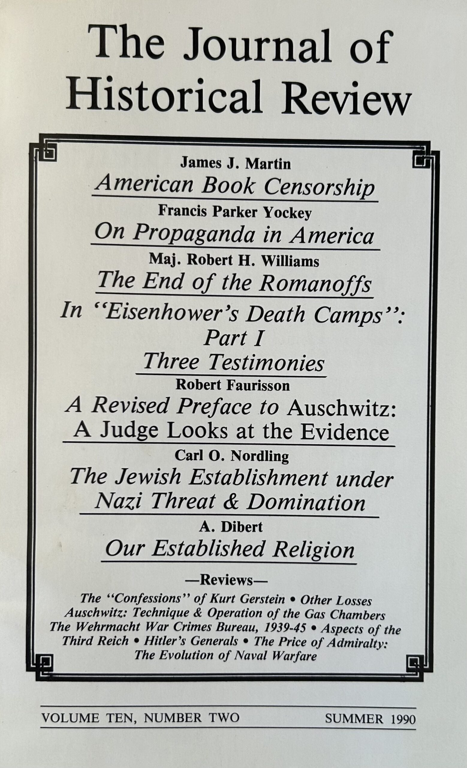 THE JOURNAL OF HISTORICAL REVIEW: Vol 10, No.2, Summer 1990