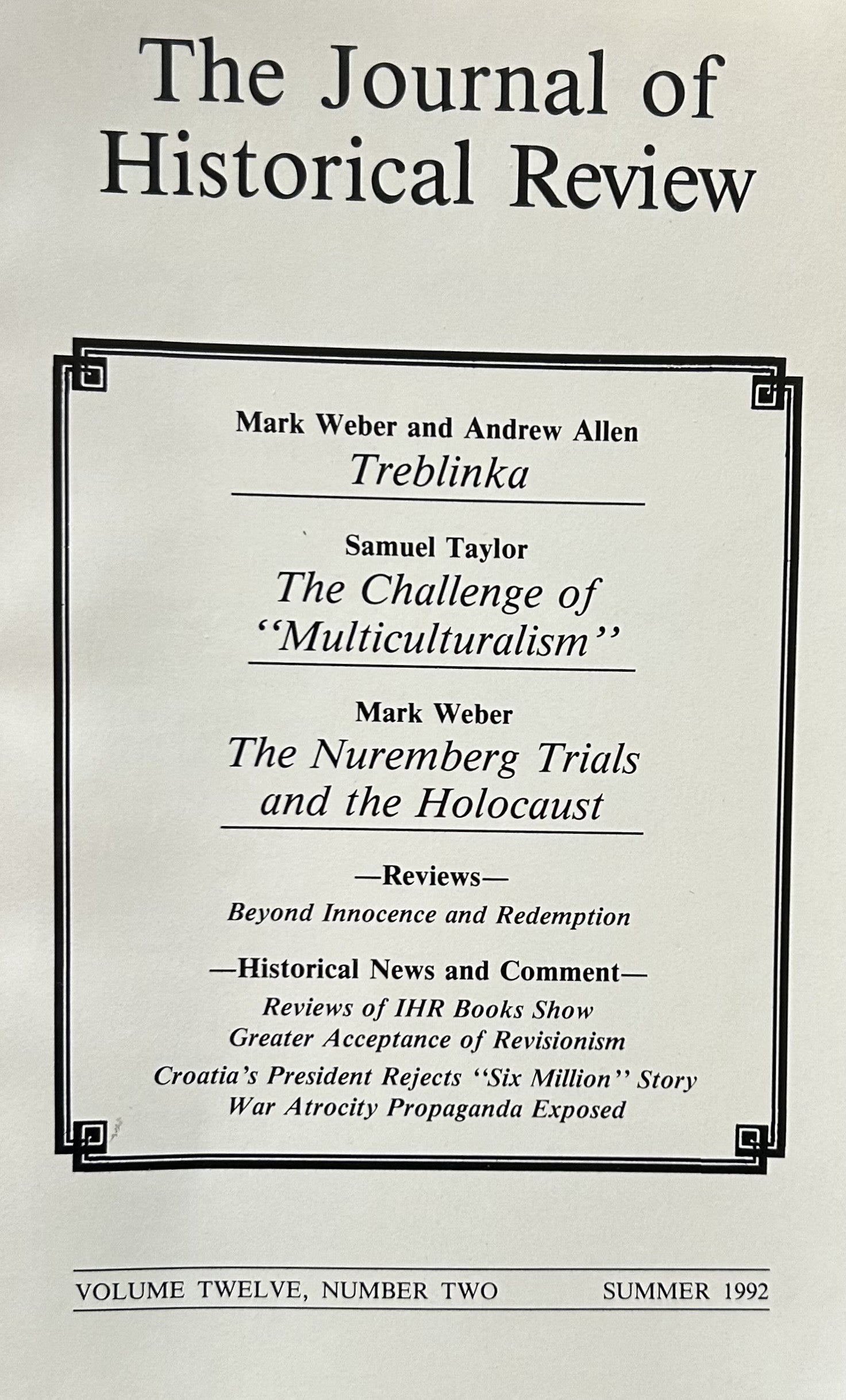 The Journal of Historical Review: Vol 12, No.2, Summer 1992