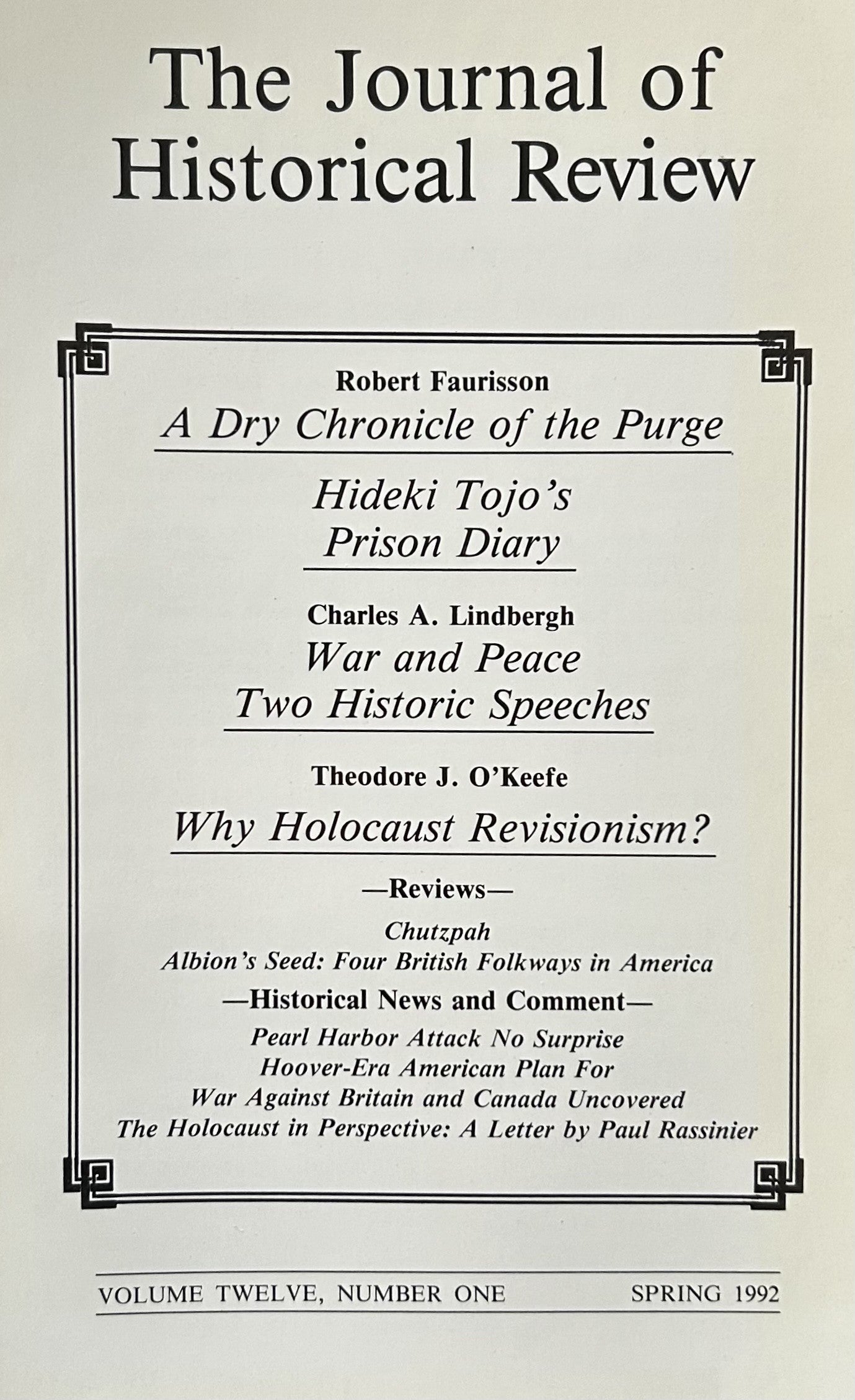 The Journal of Historical Review: Vol 12, No.1, Spring 1992
