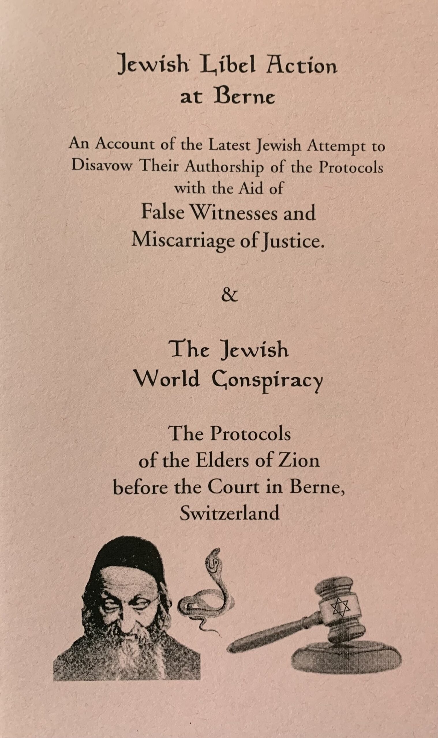 JEWISH LIBEL ACTION AT BERNE & WORLD CONSPIRACY