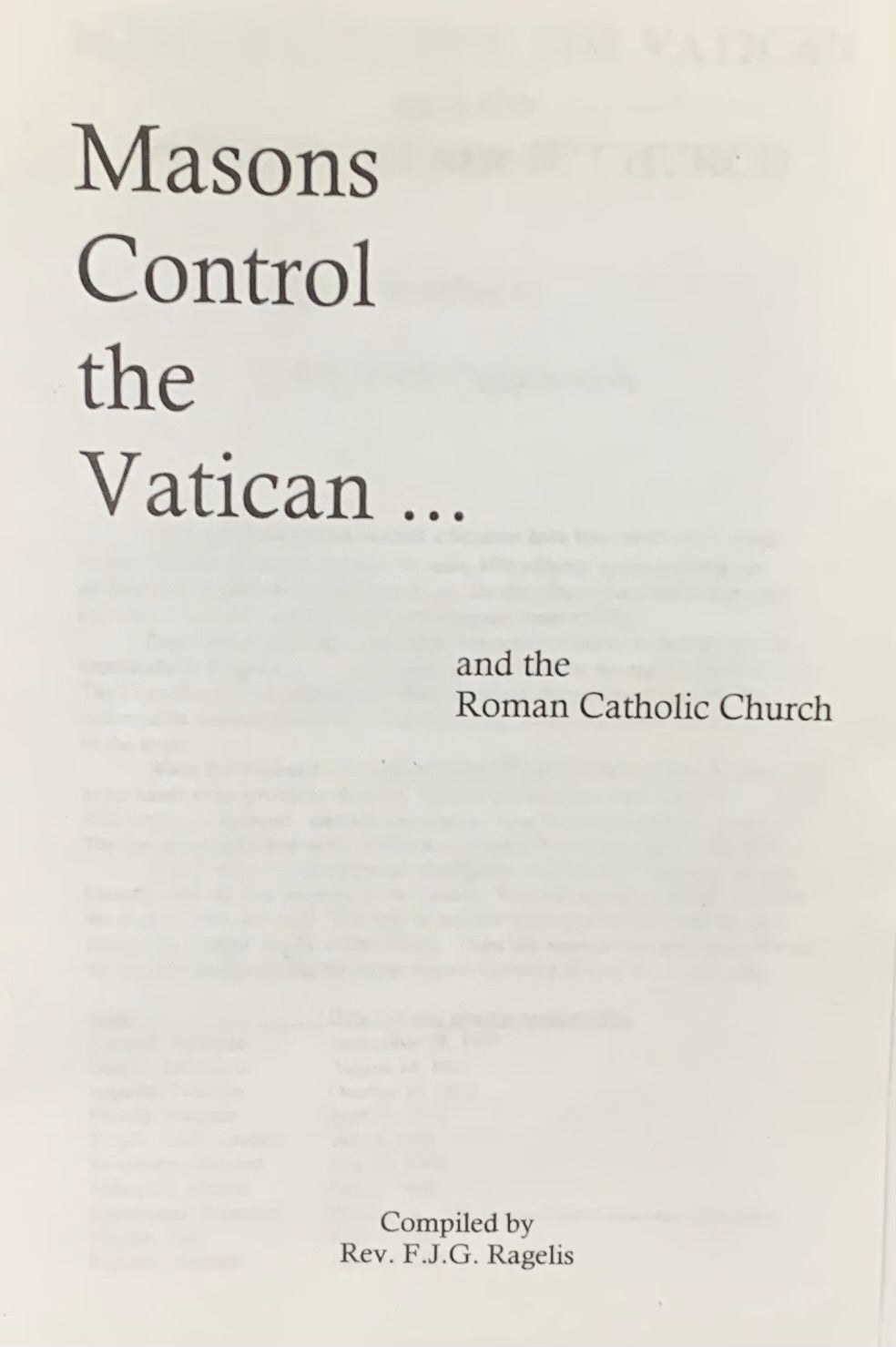 MASONS CONTROL THE VATICAN AND THE ROMAN CATHOLIC CHURCH