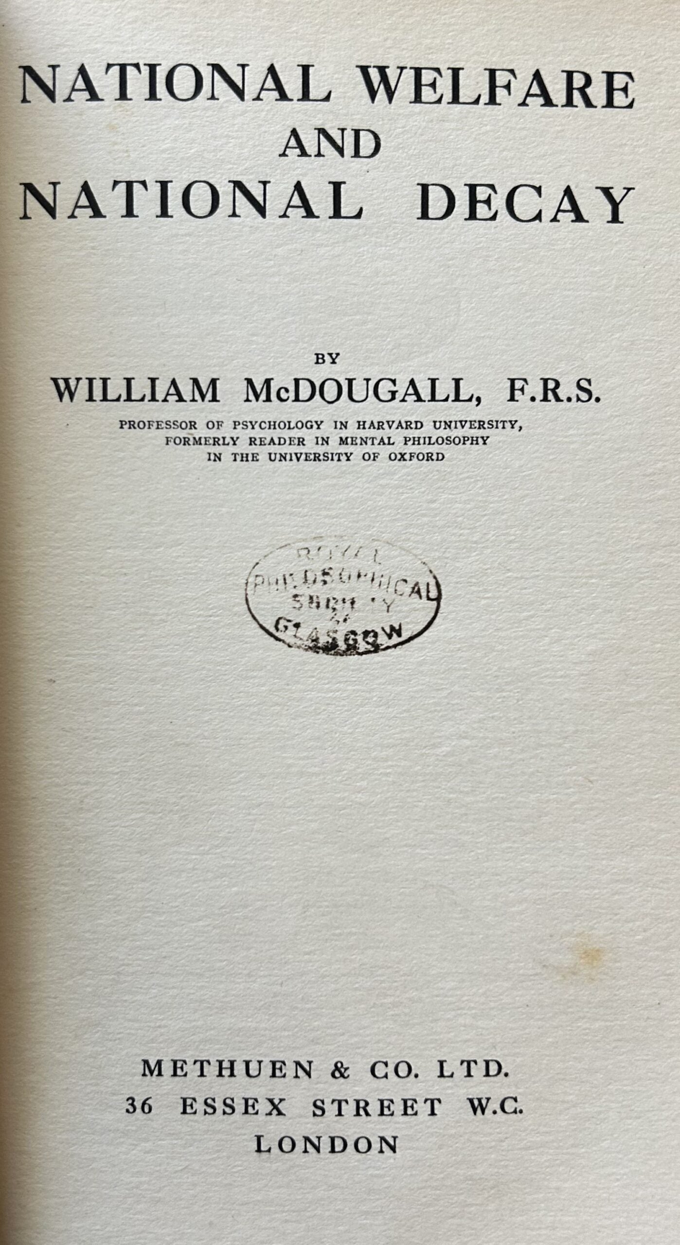 NATIONAL WELFARE AND NATIONAL DECAY  1921