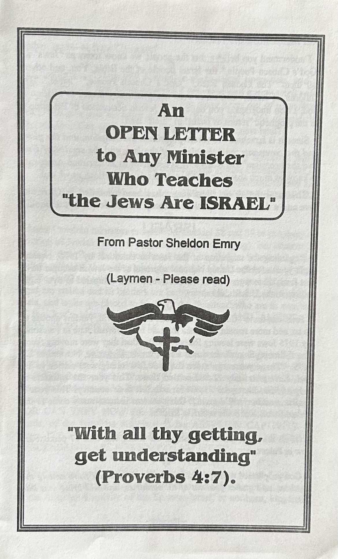 AN OPEN LETTER TO ANY MINISTER WHO TEACHES THE JEWS "(Israelis) ARE ISRAEL"