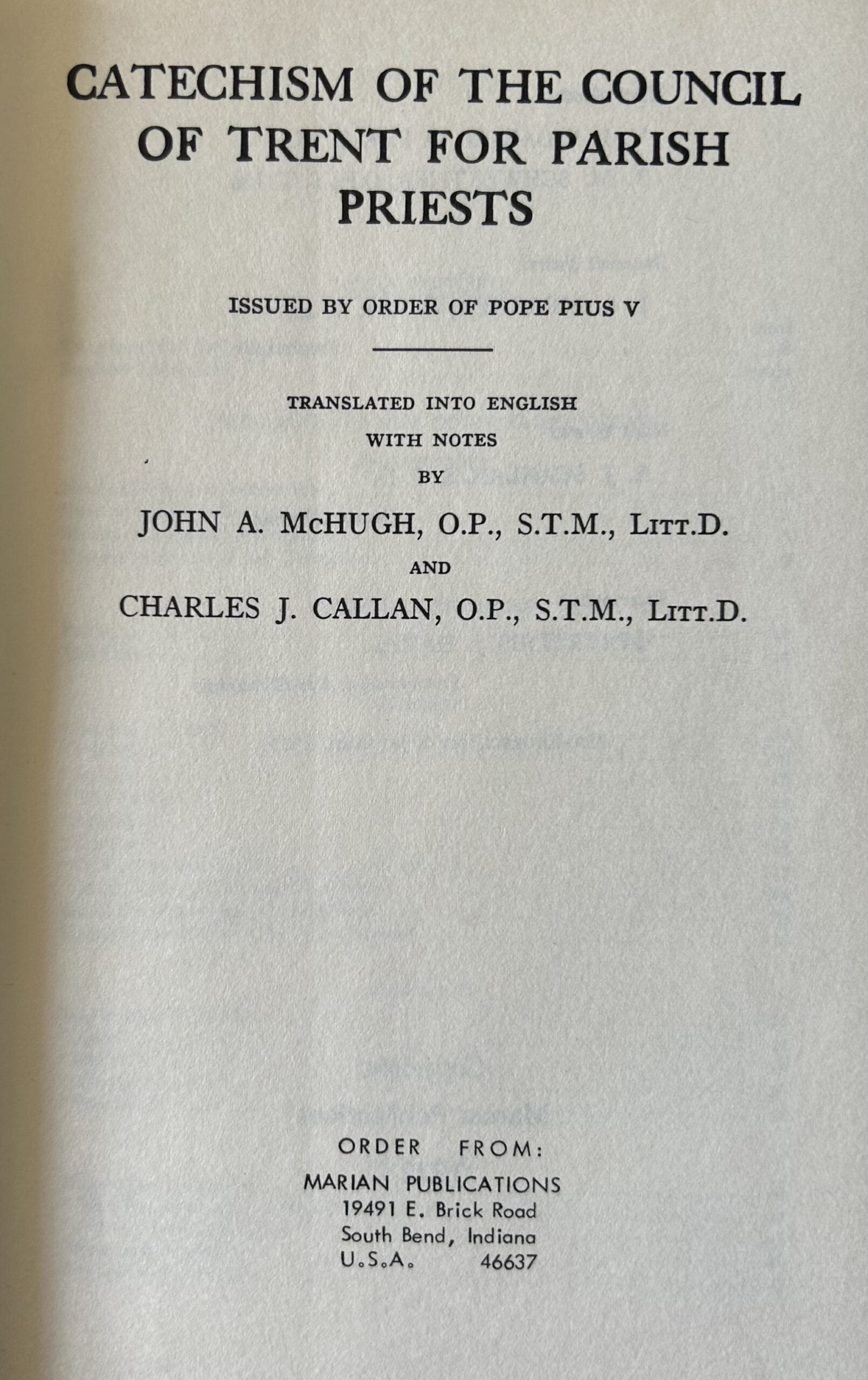 CATECHISM OF THE COUNCIL OF TRENT McHugh & Callan