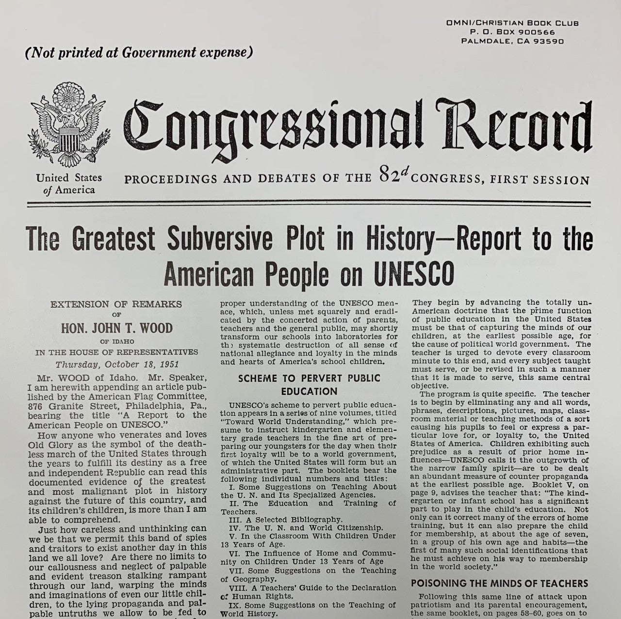 REPORT TO THE AMERICAN PEOPLE ON U.N.E.S.C.O.
