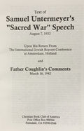 SAMUEL UNTERMEYER'S "Sacred War" SPEECH (1933) with COMMENTS FROM FATHER COUGHLIN (1942)