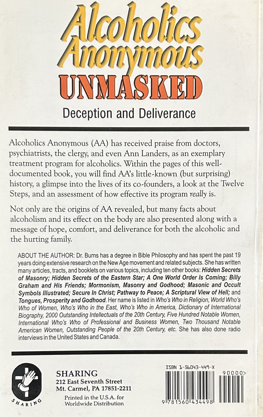 ALCOHOLICS ANONYMOUS UNMASKED Deception & Deliverance