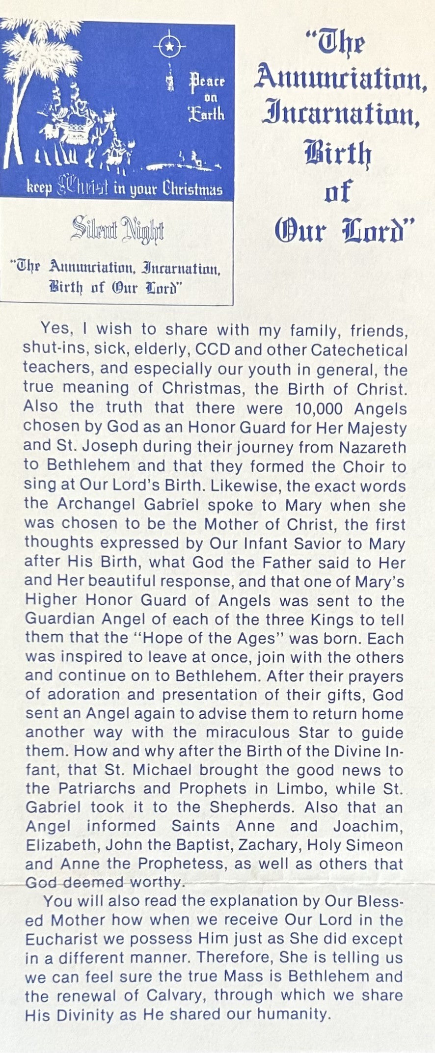 "THE ANNUNCIATION, INCARNATION, BIRTH OF OUR LORD"