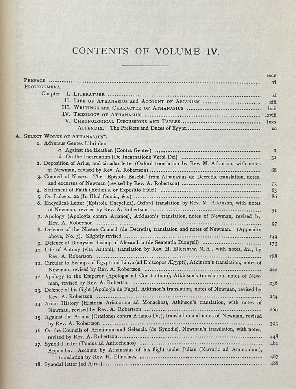 A SELECT LIBRARY OF NICENE AND POST-NICENE FATHERS OF THE CHRISTIAN CHURCH (Vol 4) St. Athanasius: Select Works and Letters