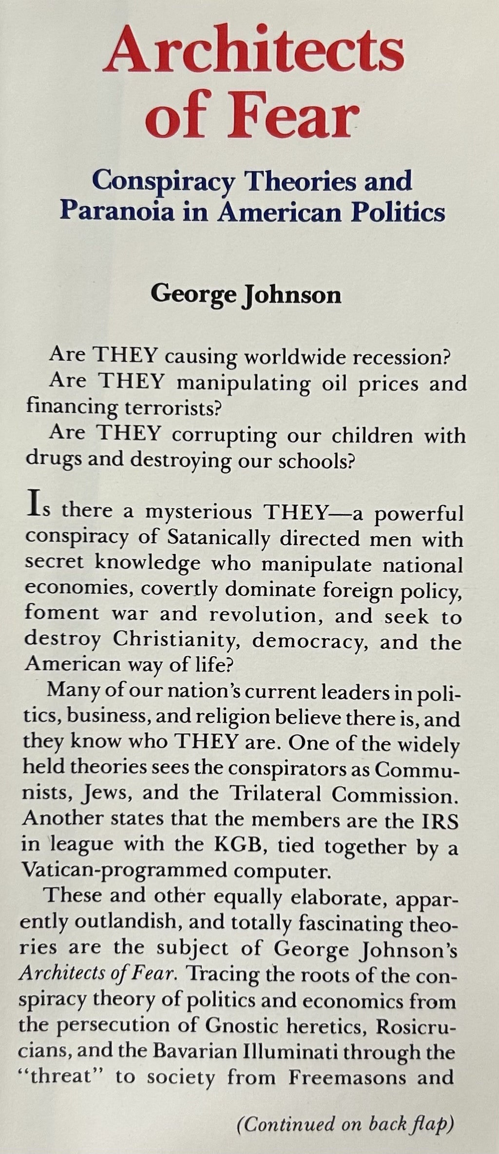 ARCHITECTS OF FEAR Conspiracy Theories and Paranoia in American Politics