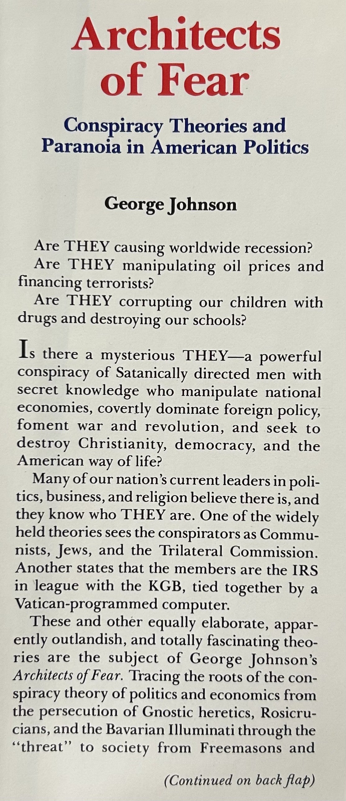 ARCHITECTS OF FEAR Conspiracy Theories and Paranoia in American Politics