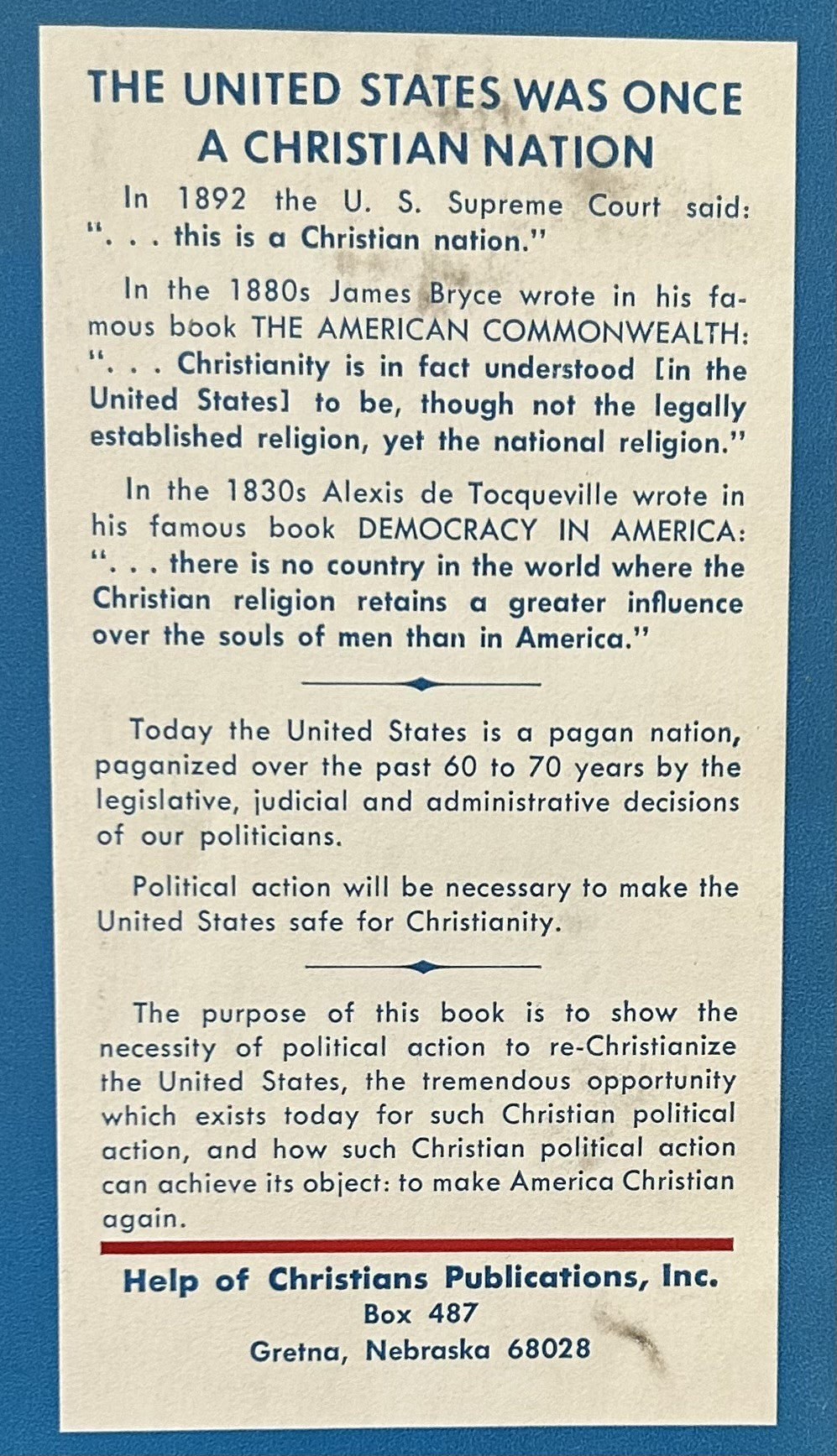 A CHRISTIAN POLITICAL PARTY