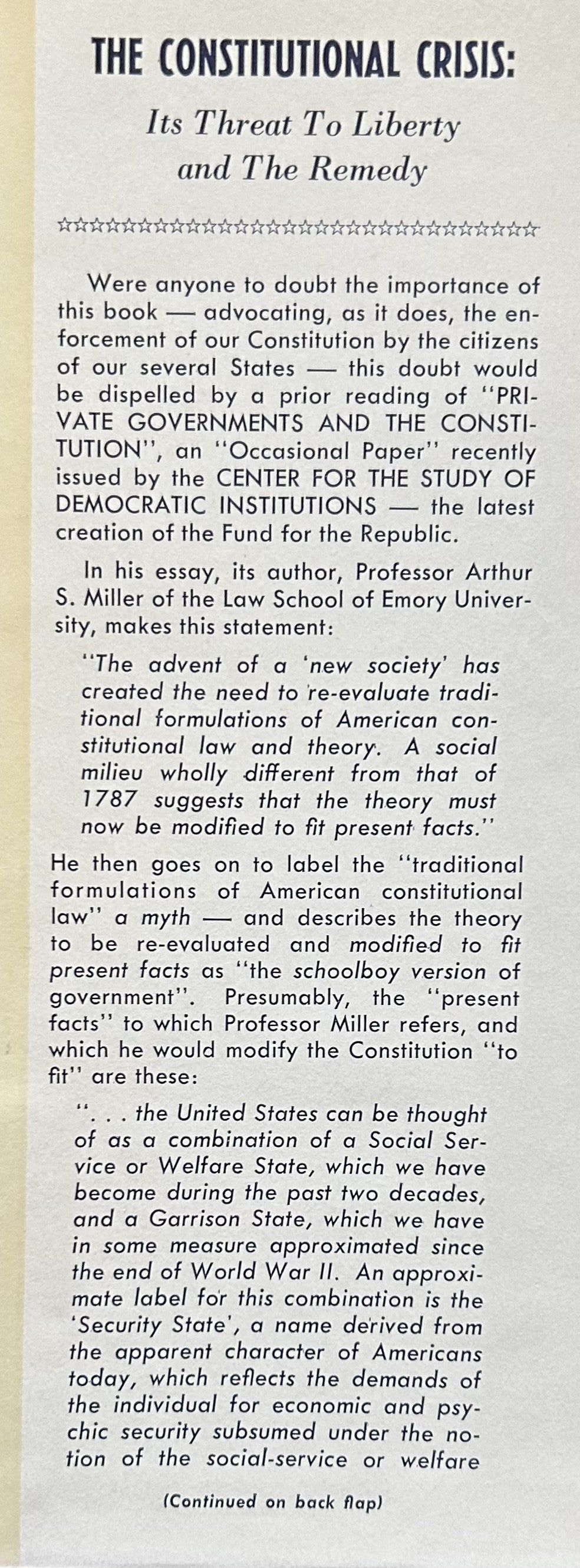 THE CONSTITUTIONAL CRISIS Its Threat to Liberty and Its Remedy