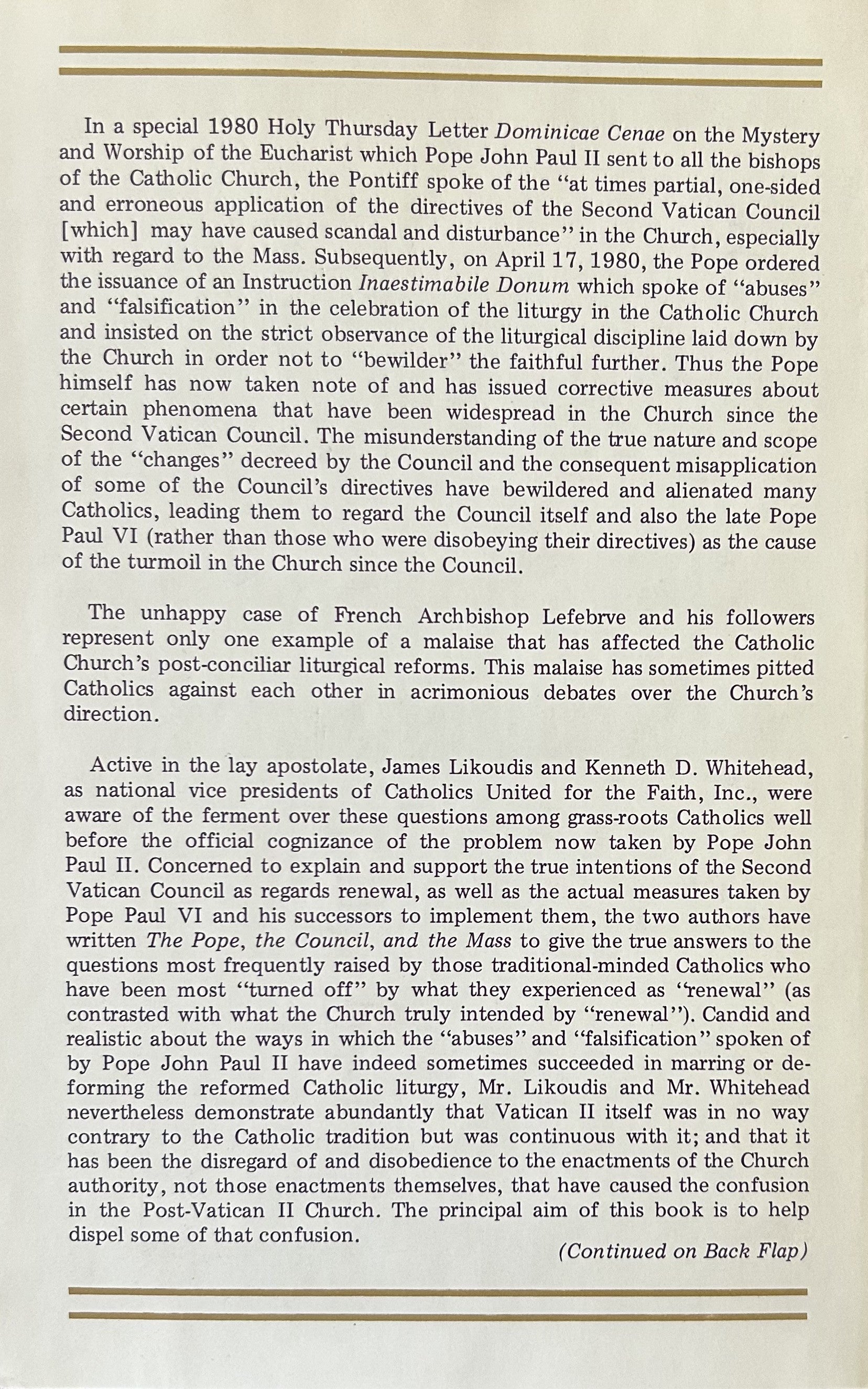 THE POPE, THE COUNCIL, AND THE MASS