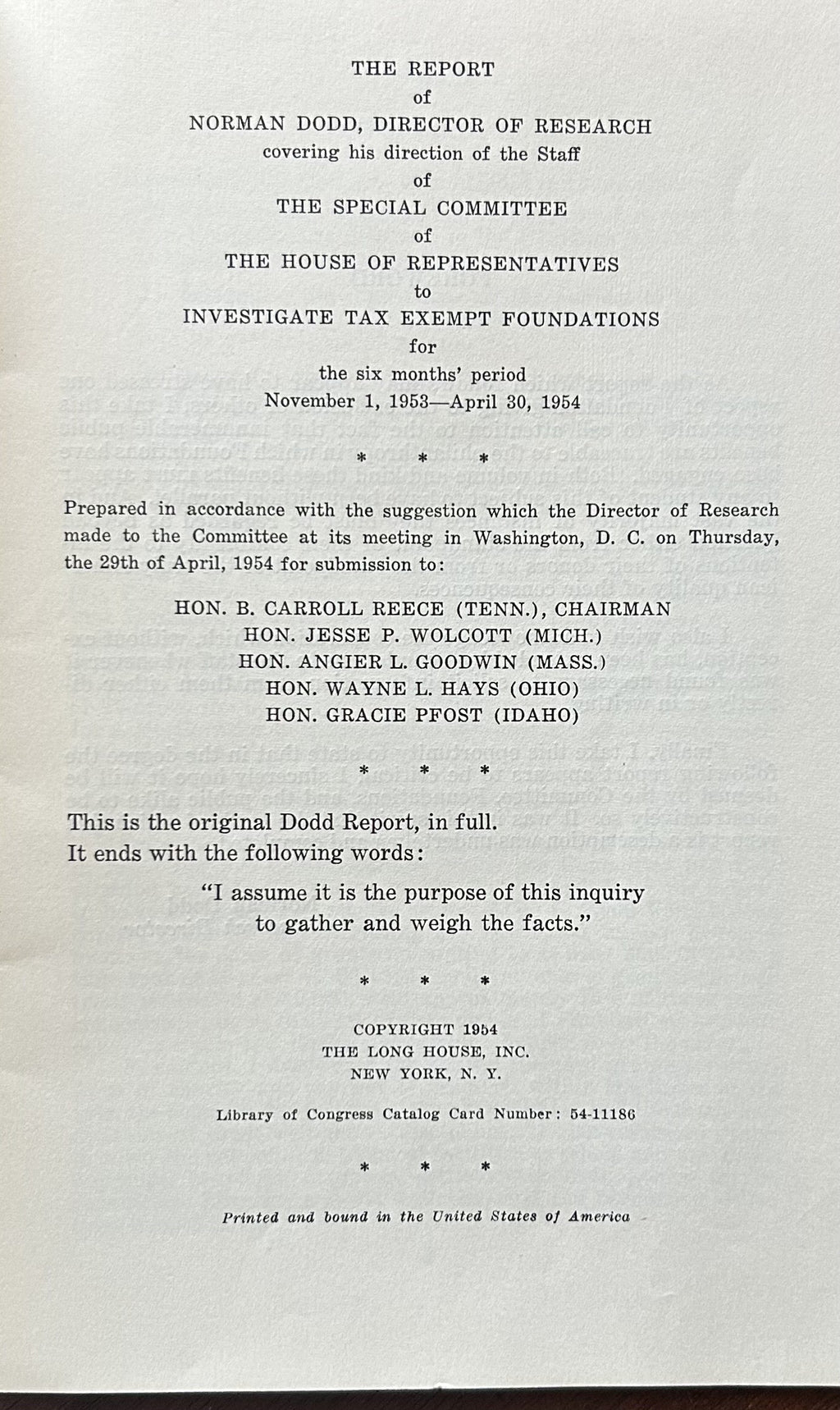 THE DODD REPORT TO THE REECE COMMITTEE ON FOUNDATIONS