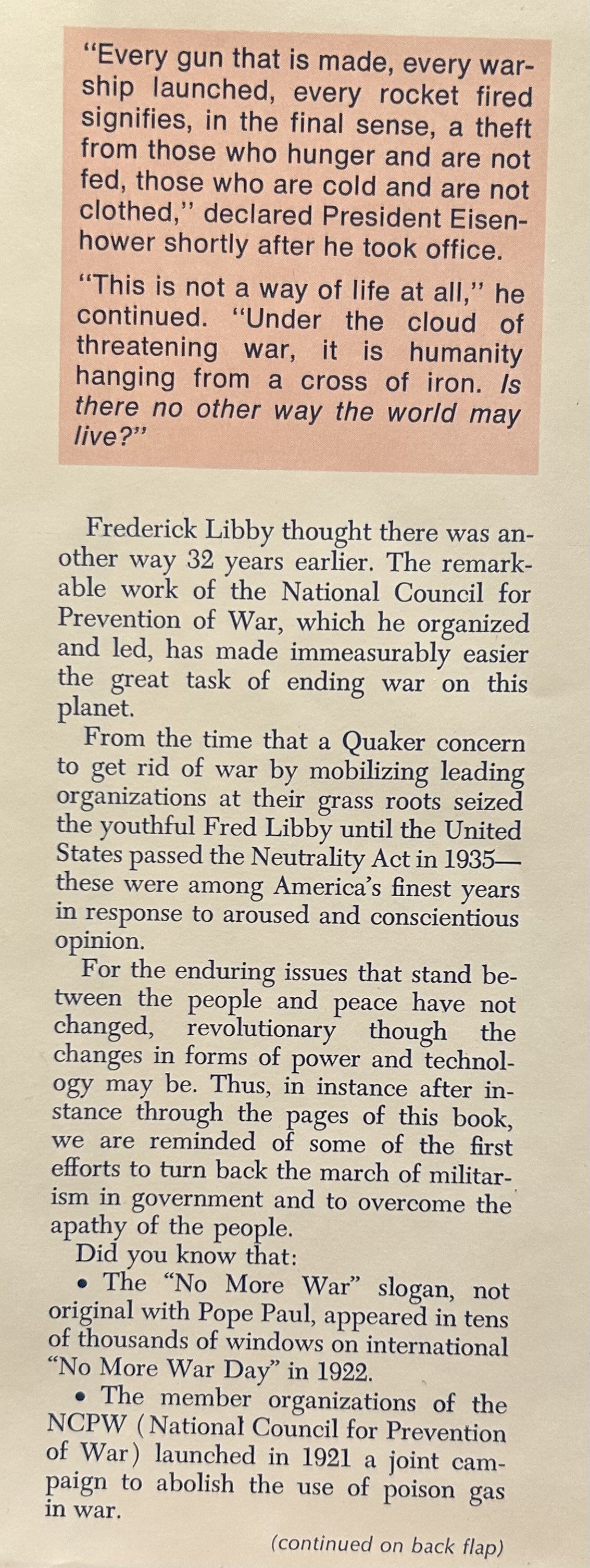 TO END WAR The Story of the National Council for Prevention of War