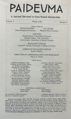 PAIDEUMA Vol 11, No.3, 1982 Journal Devoted to Ezra Pound Scholarship
