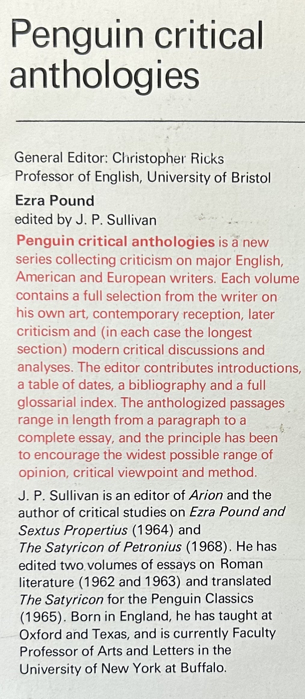 EZRA POUND: Penguin Critical Anthologies...his letters and writings...