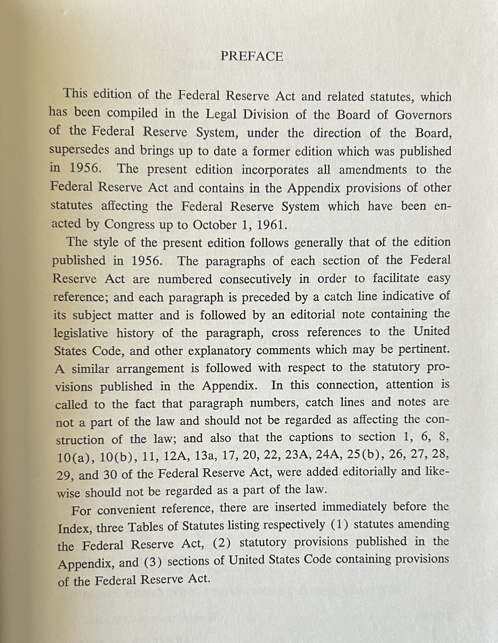 THE FEDERAL RESERVE ACT as amended through Oct 1, 1961