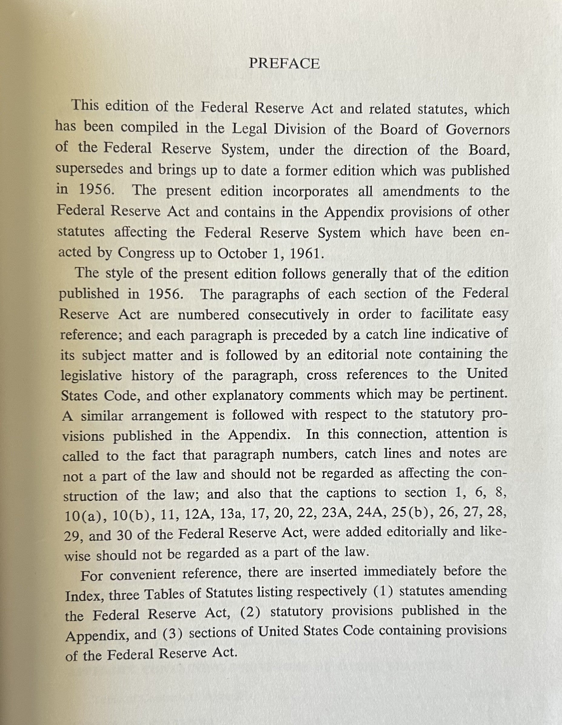 THE FEDERAL RESERVE ACT as amended through Oct 1, 1961
