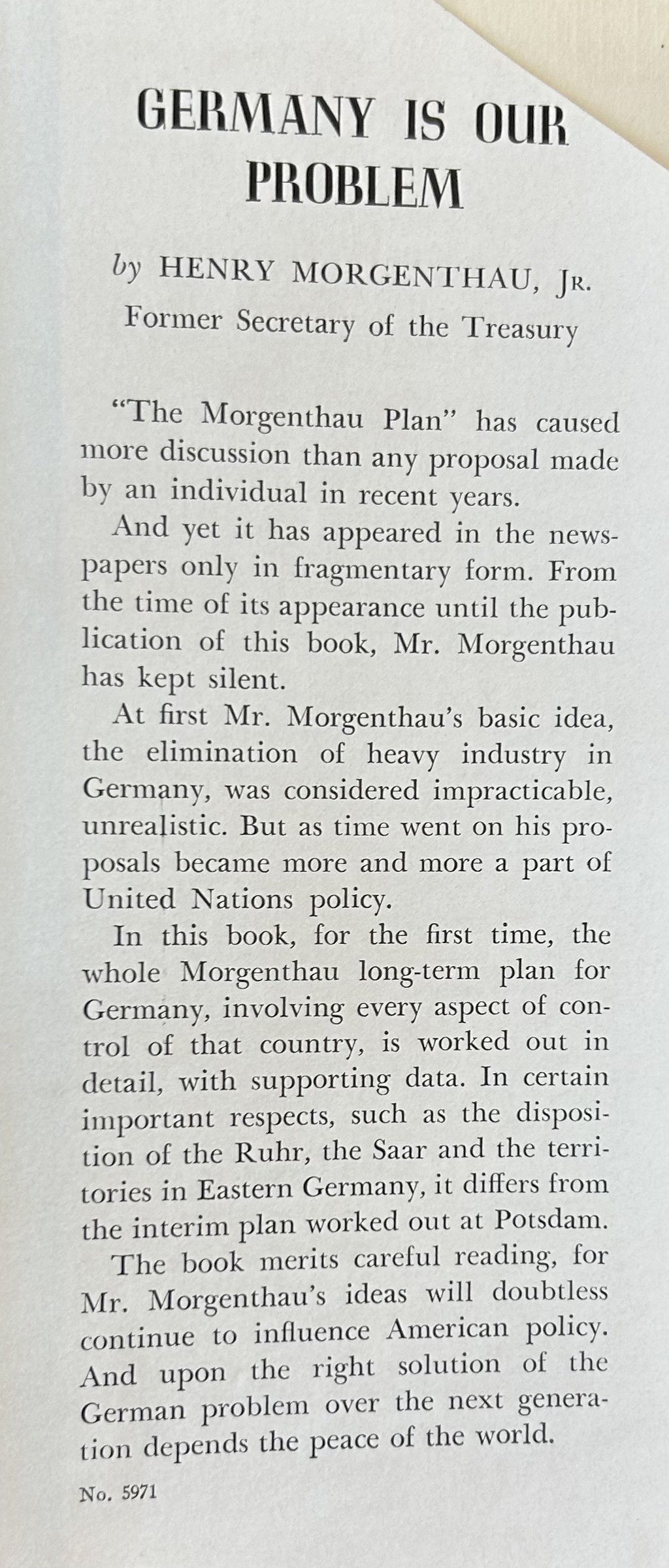 GERMANY IS OUR PROBLEM (The Morganthau Plan)