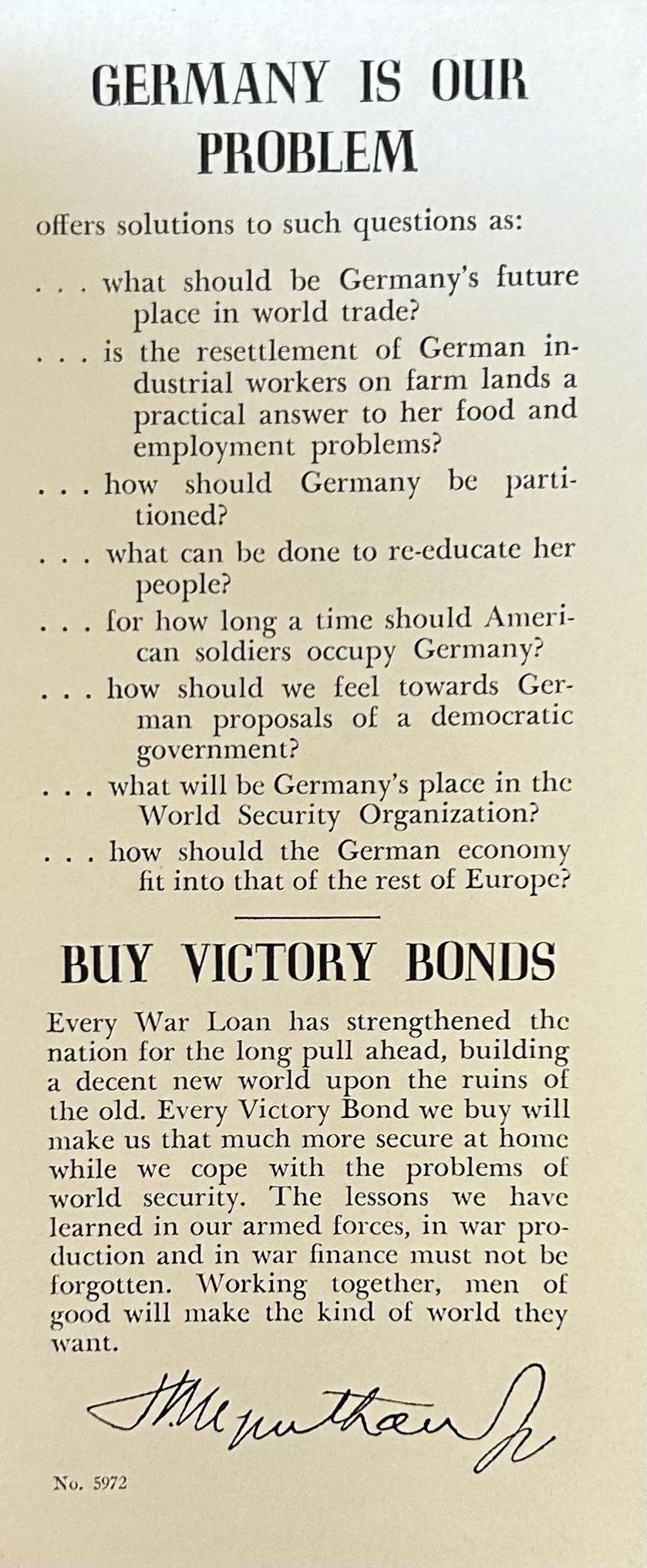 GERMANY IS OUR PROBLEM (The Morganthau Plan)