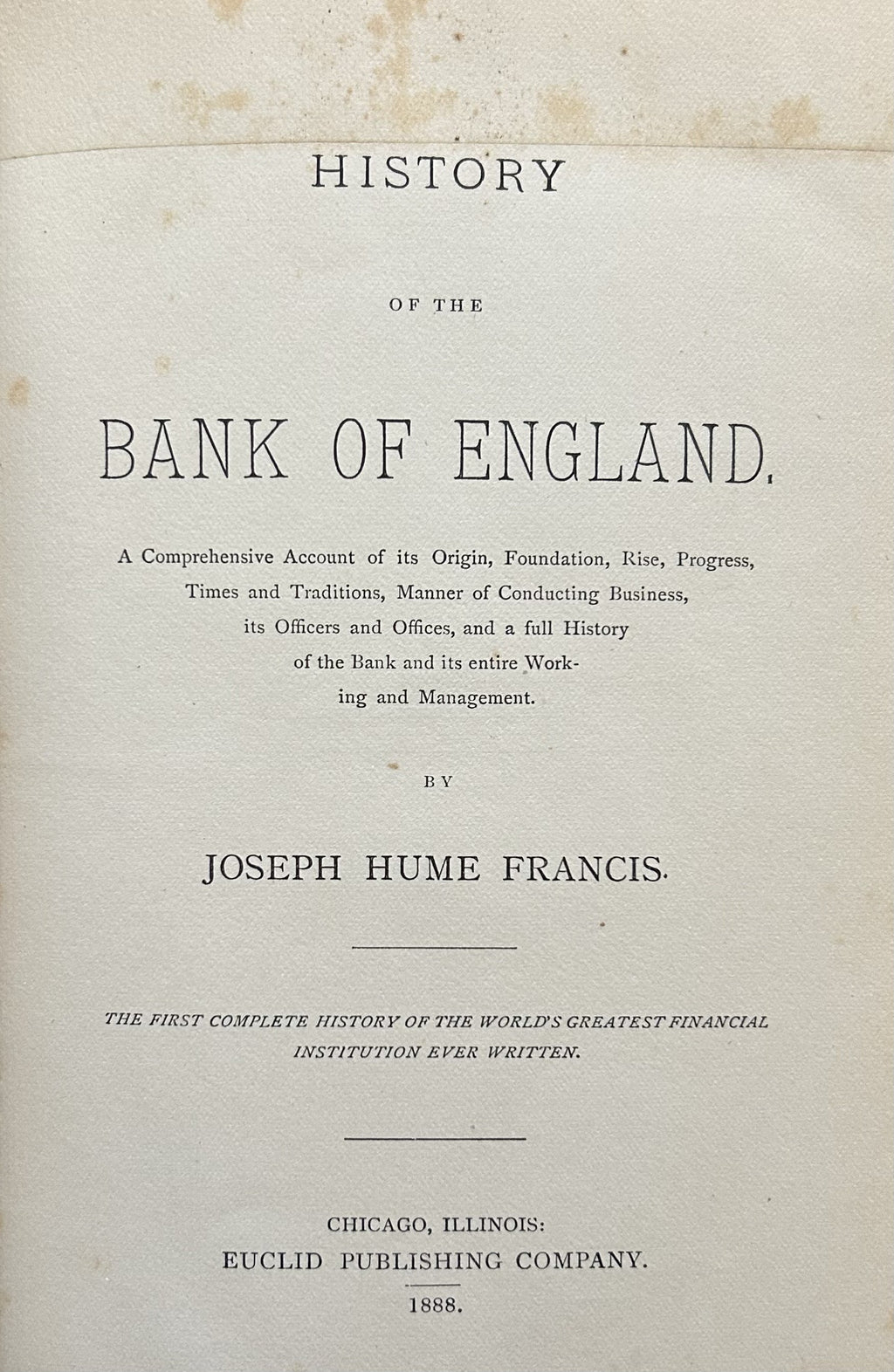 HISTORY OF THE BANK OF ENGLAND