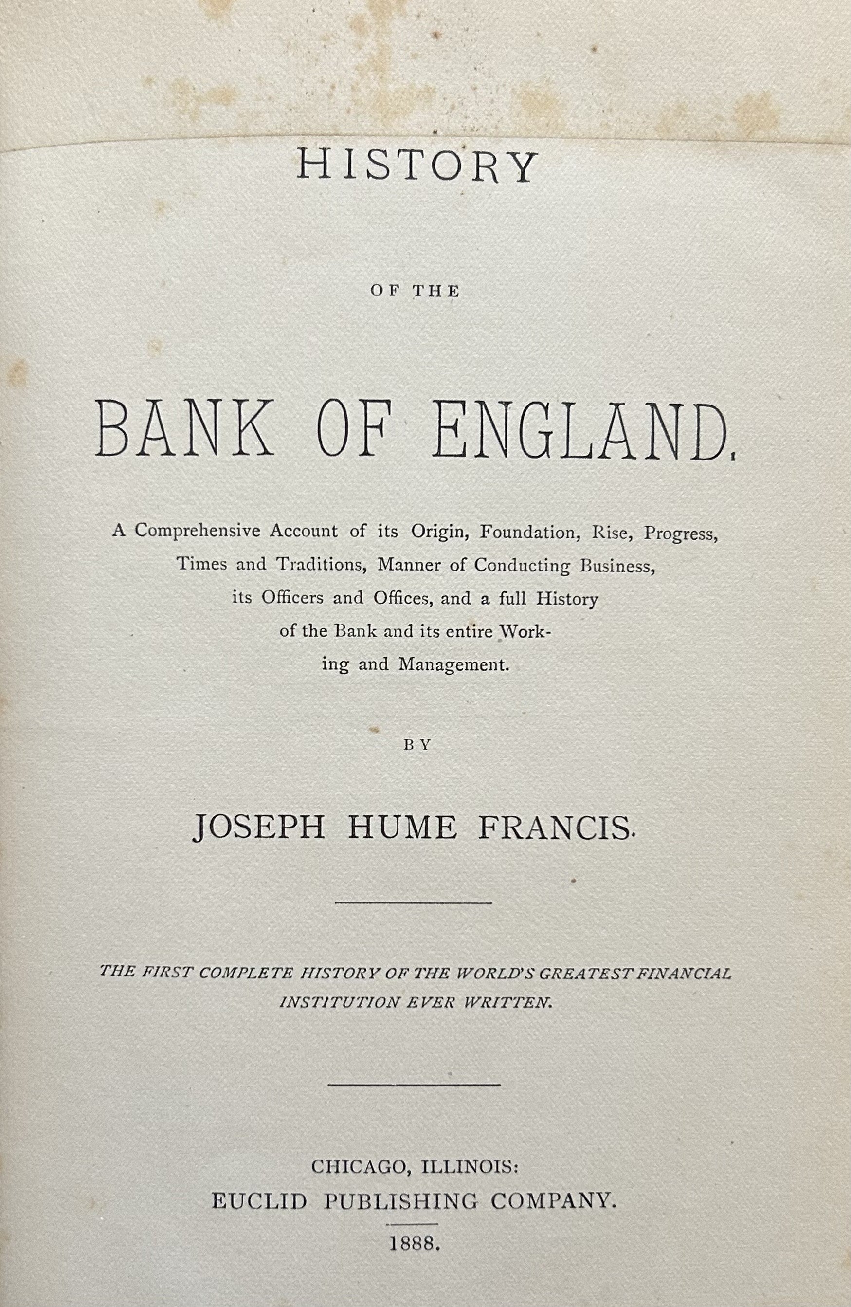 HISTORY OF THE BANK OF ENGLAND