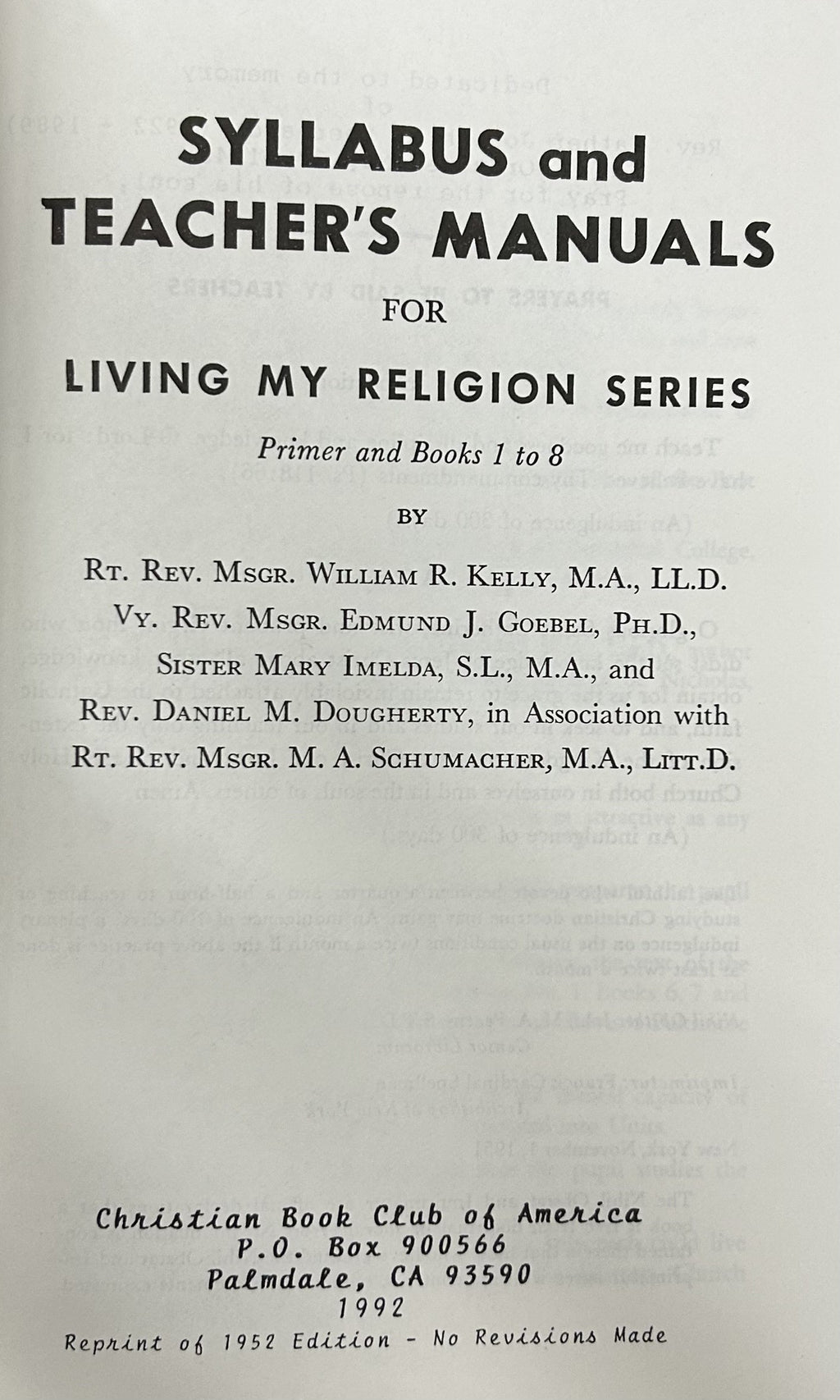 Living My Religion Series - Teacher's Syllabus & Manual