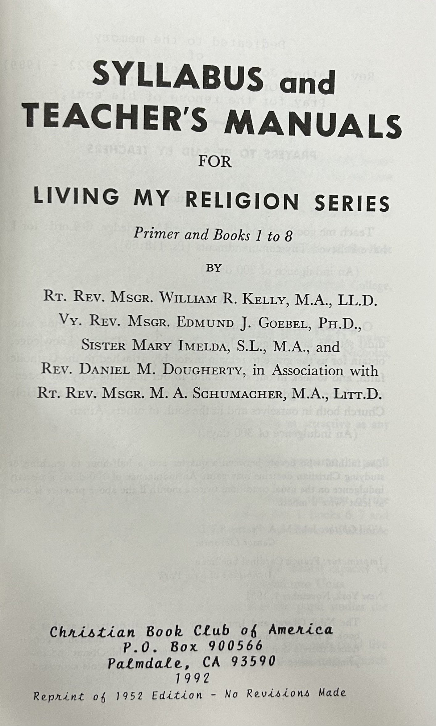 Living My Religion Series - Teacher's Syllabus & Manual