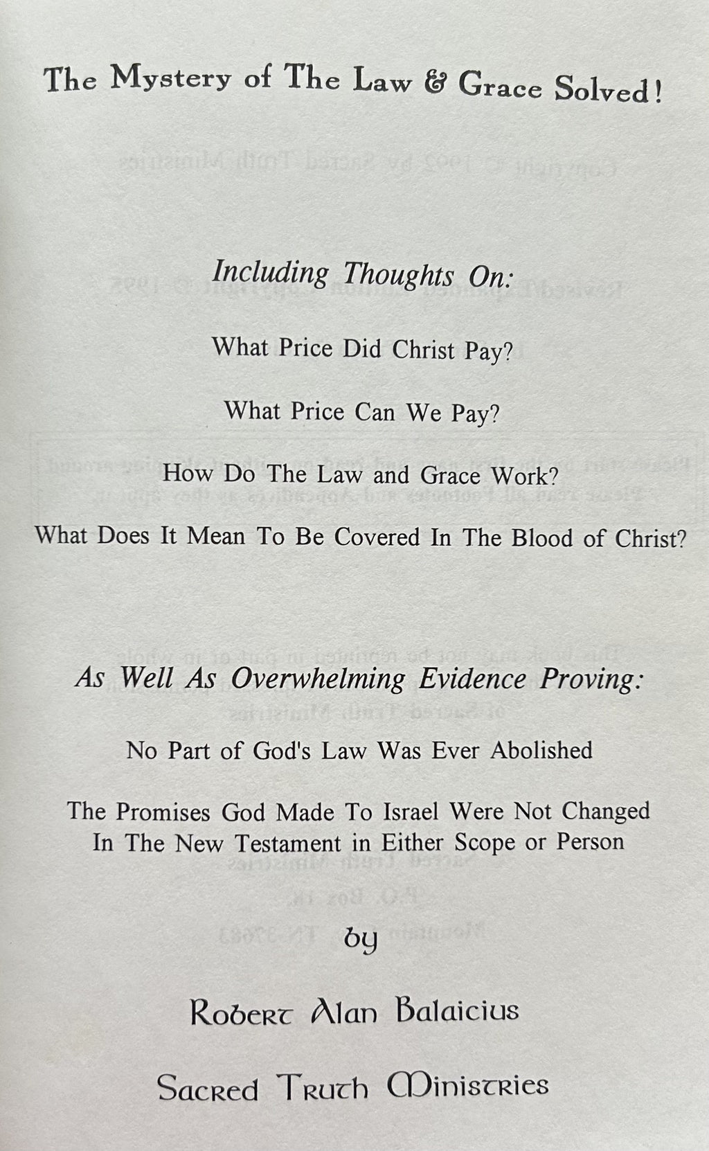 THE MYSTERY OF THE LAW & GRACE SOLVED