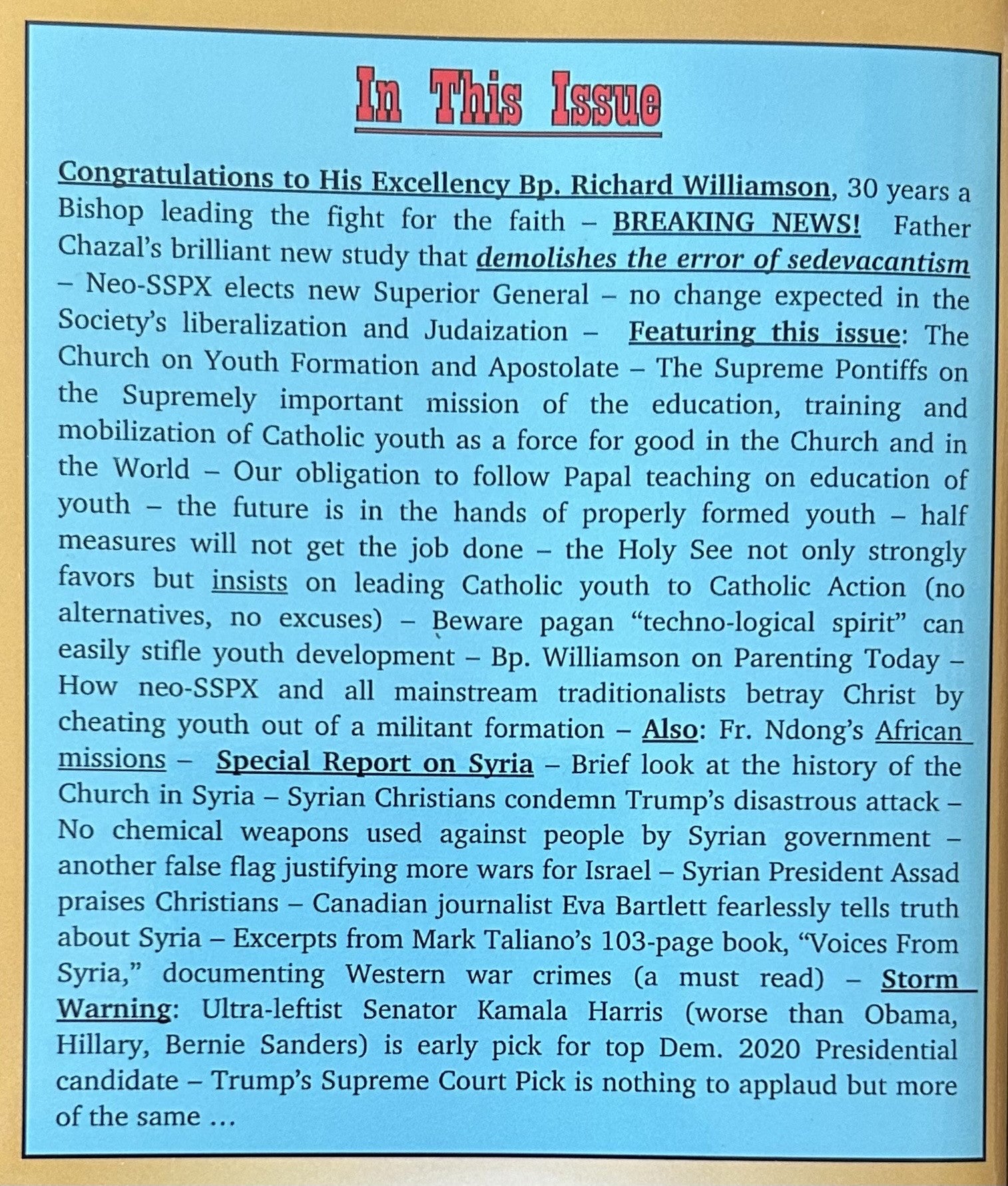 O.C.R. The Church of Youth formation & apostolate...and more - see contents