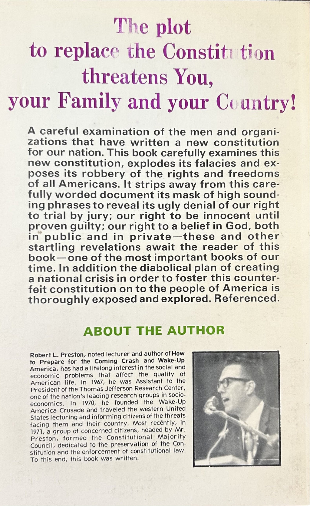THE PLOT TO REPLACE THE CONSTITUTION