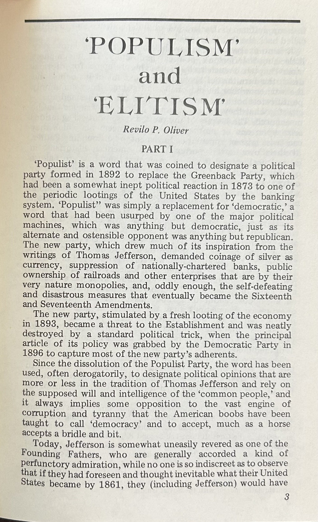 'POPULISM' AND 'ELITISM'