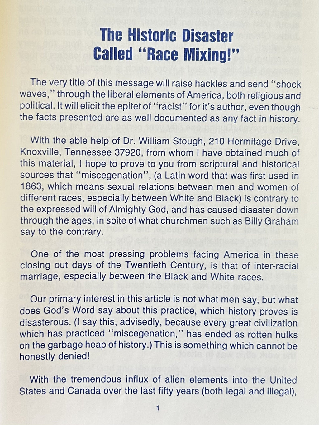 RACE MIXING A Social and Spiritual Disaster