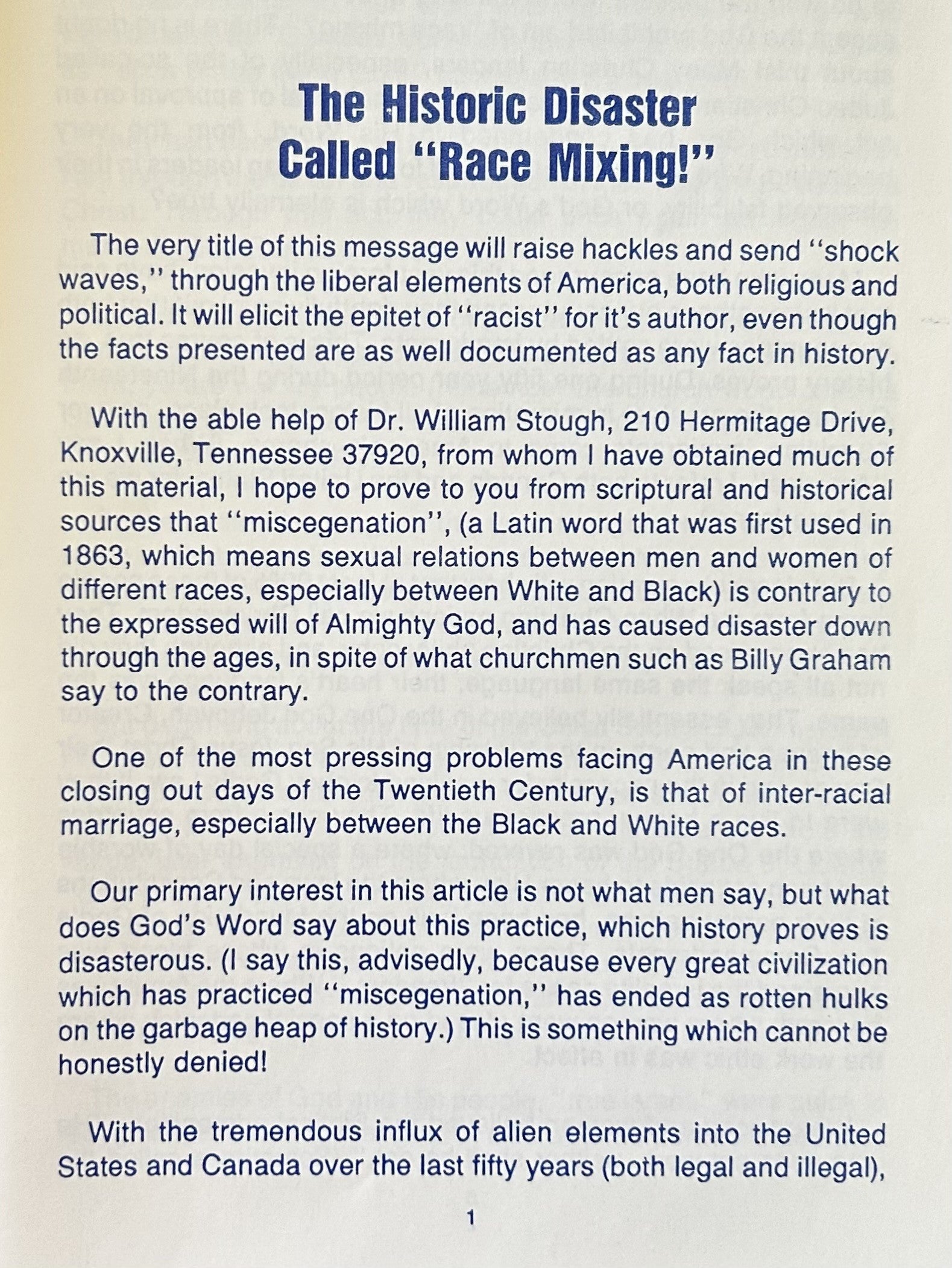 RACE MIXING A Social and Spiritual Disaster