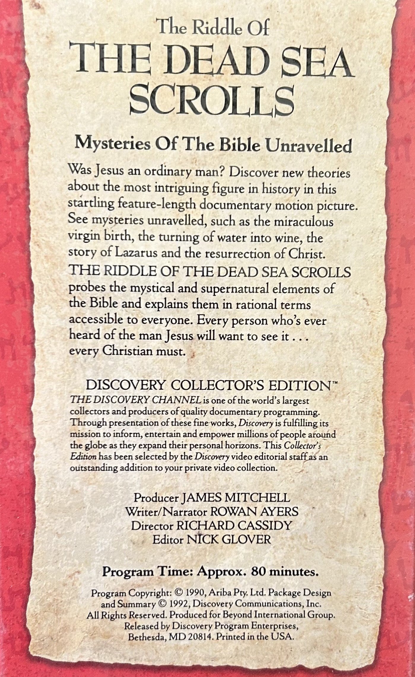 THE RIDDLE OF THE DEAD SEA SCROLLS (VHS format)
